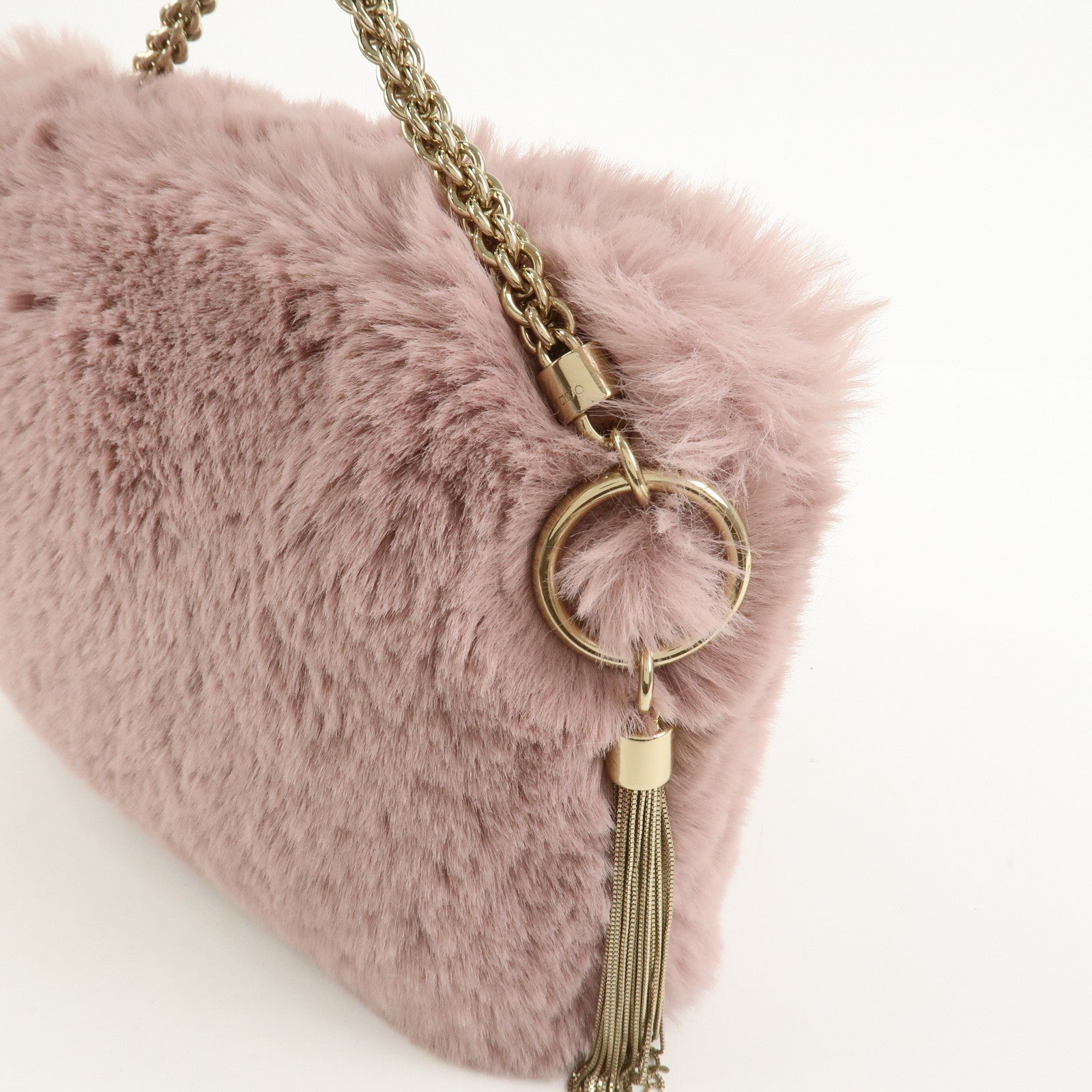 JIMMY CHOO Fur Leather Hand Bag Clutch Bag Pouch Pink