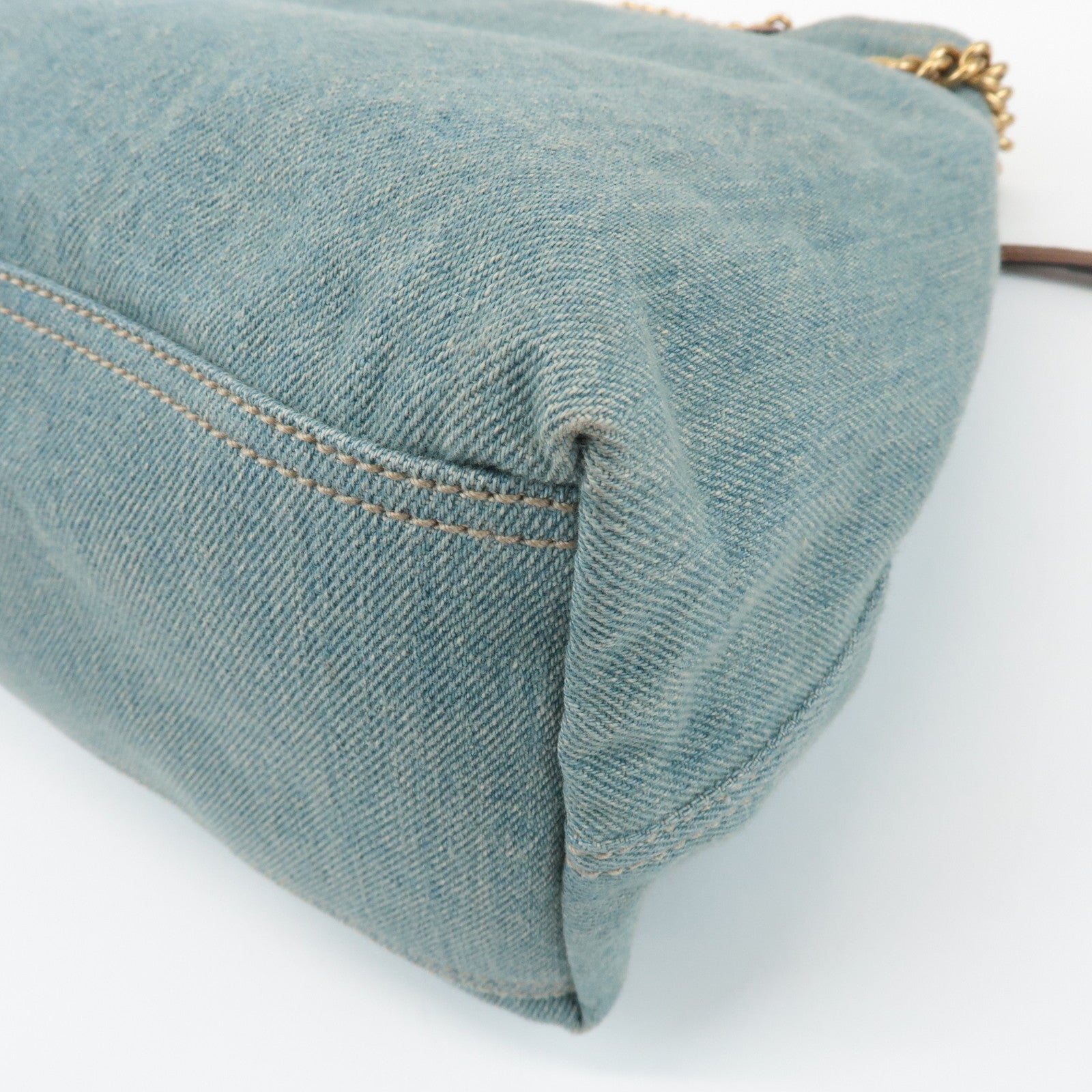 GUCCI SOHO Denim Leather Chain Shoulder Bag Fringe Charm Blue 308982 Used