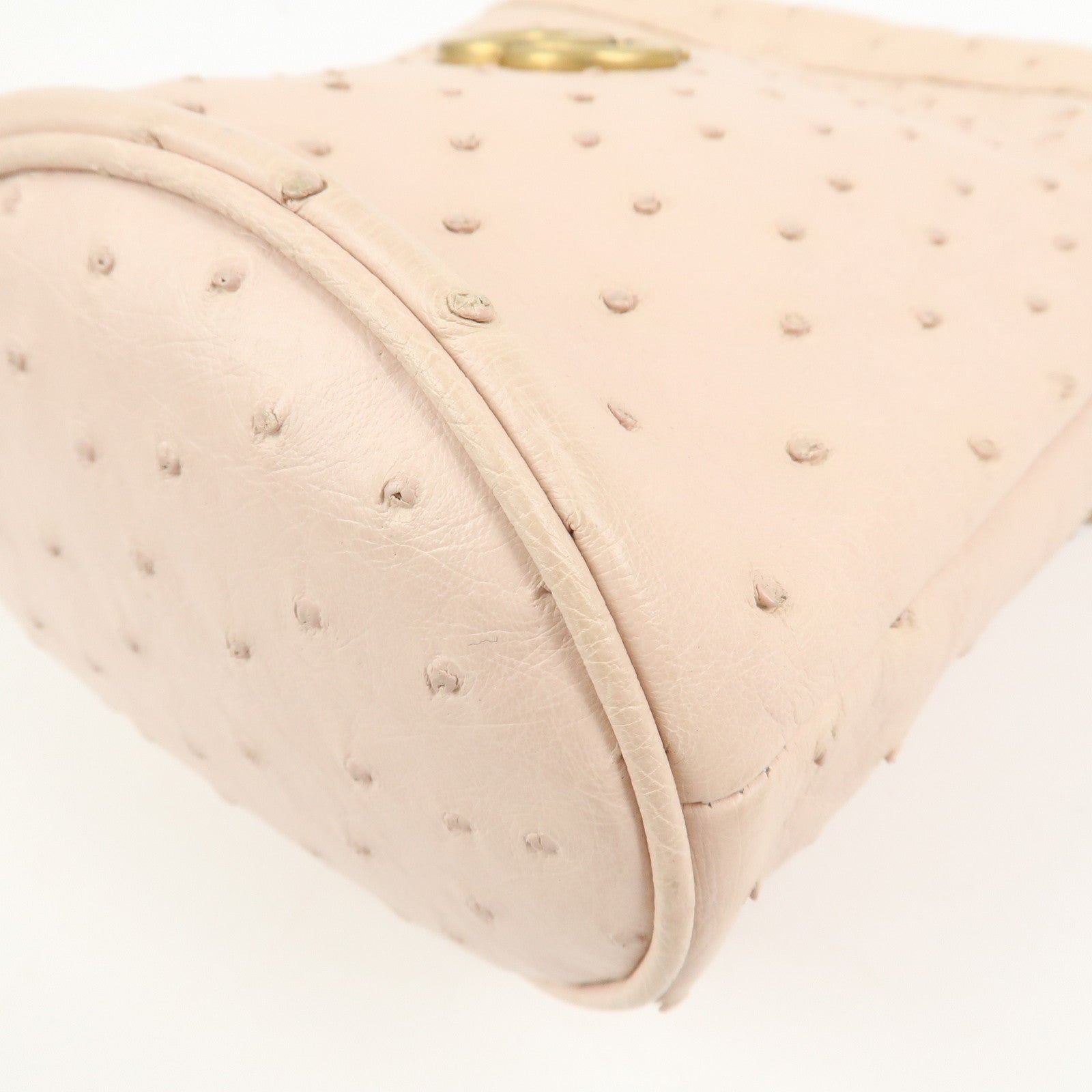 GUCCI GG Marmont Ostrich Leather Mini Bucket Chain Bag Ivory 575163
