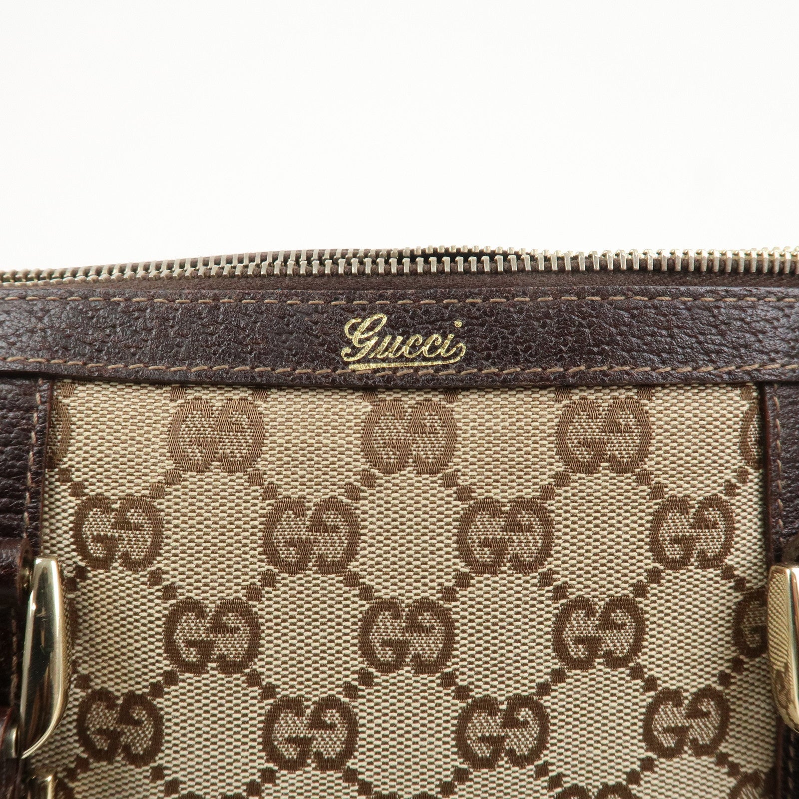 GUCCI Abbey GG Canvas Leather Mini Boston Bag Brown Beige 130942