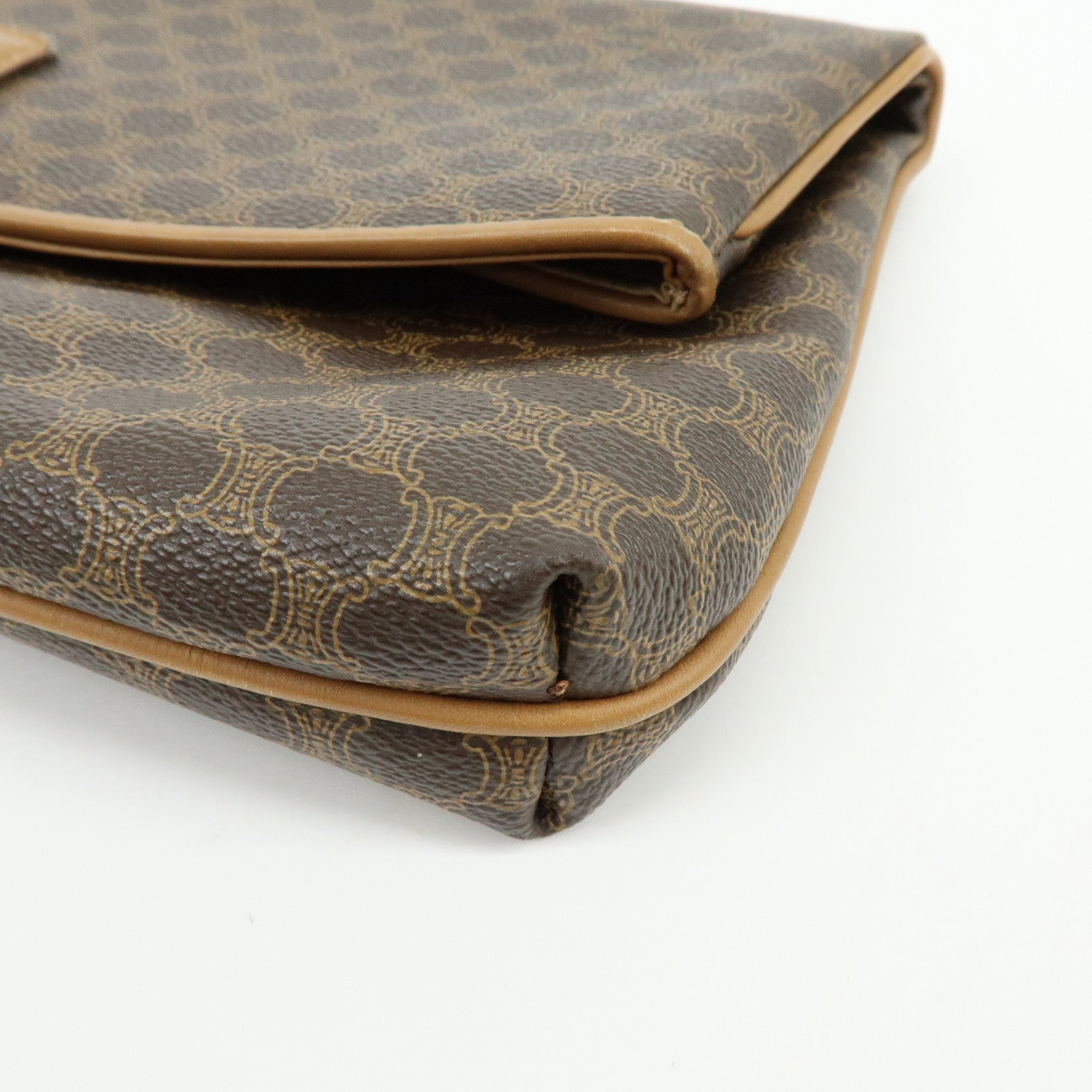 CELINE Macadam PVC Leather Clutch Bag Pouch Brown