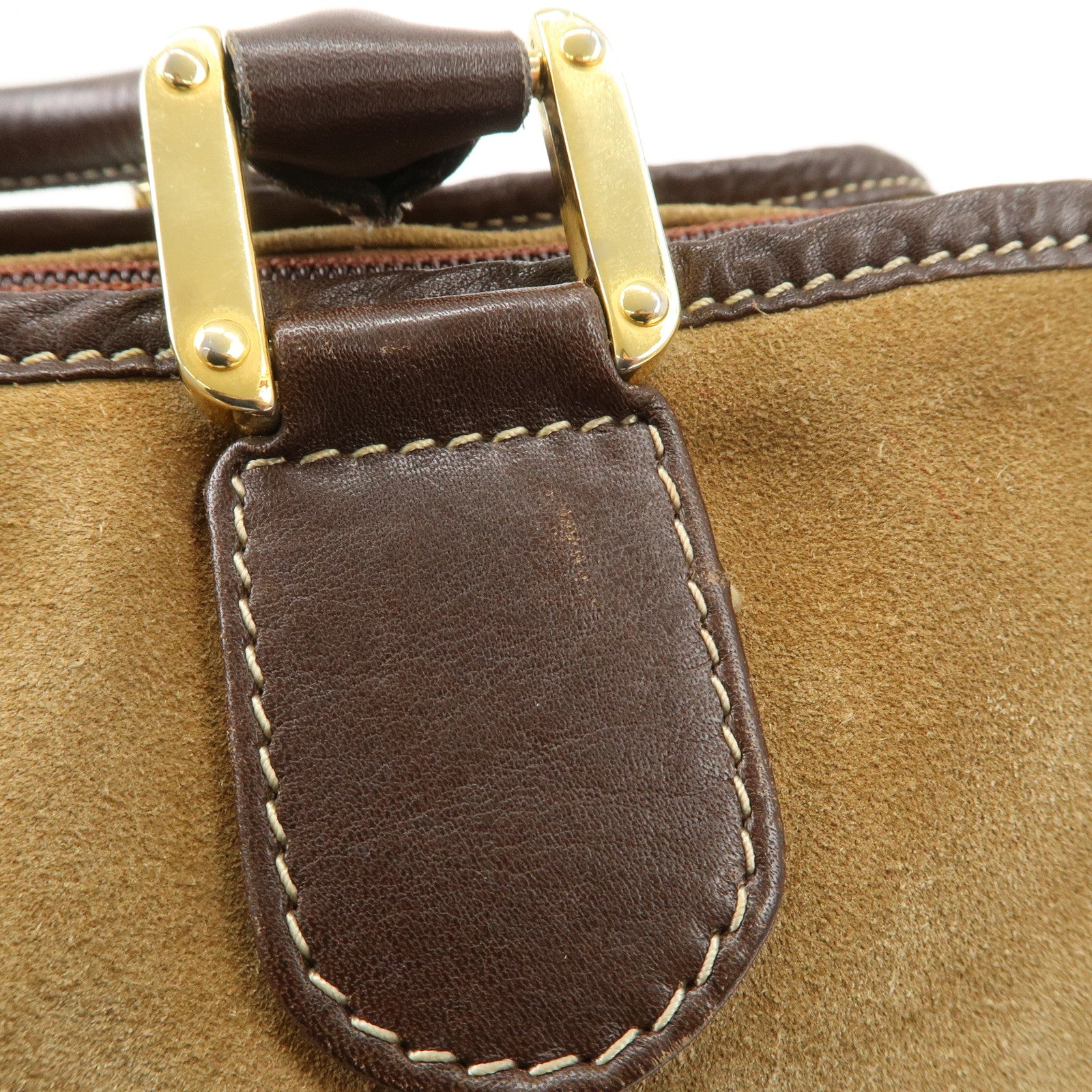 LOEWE Anagram Amazona 40 Suede Leather Hand Bag Beige Dark Brown Used