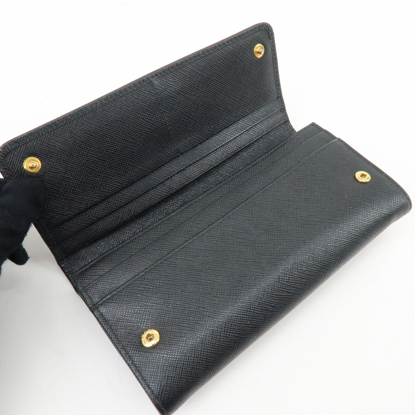 PRADA Saffiano Leather Flap Bi-Fold Long Wallet Black 1MH132