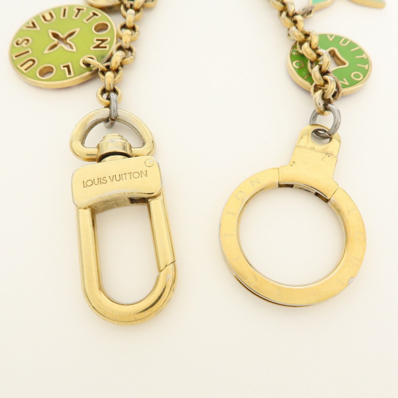 Louis Vuitton Logo Plate Metal Bag Charm Key Chain Silver M65367