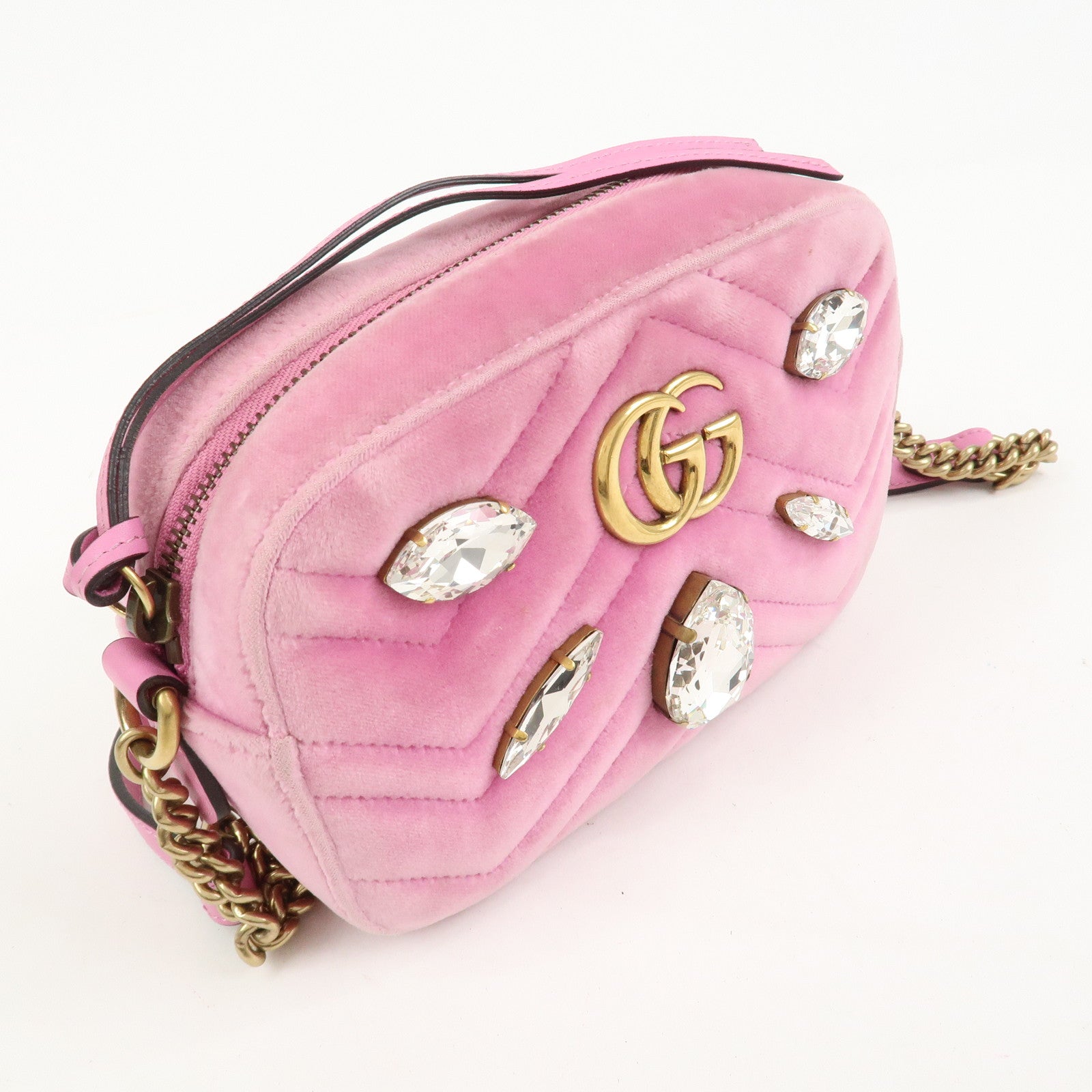 GUCCI GG Marmont Velour Shoulder Bag Corssbody Bag Pink 448065