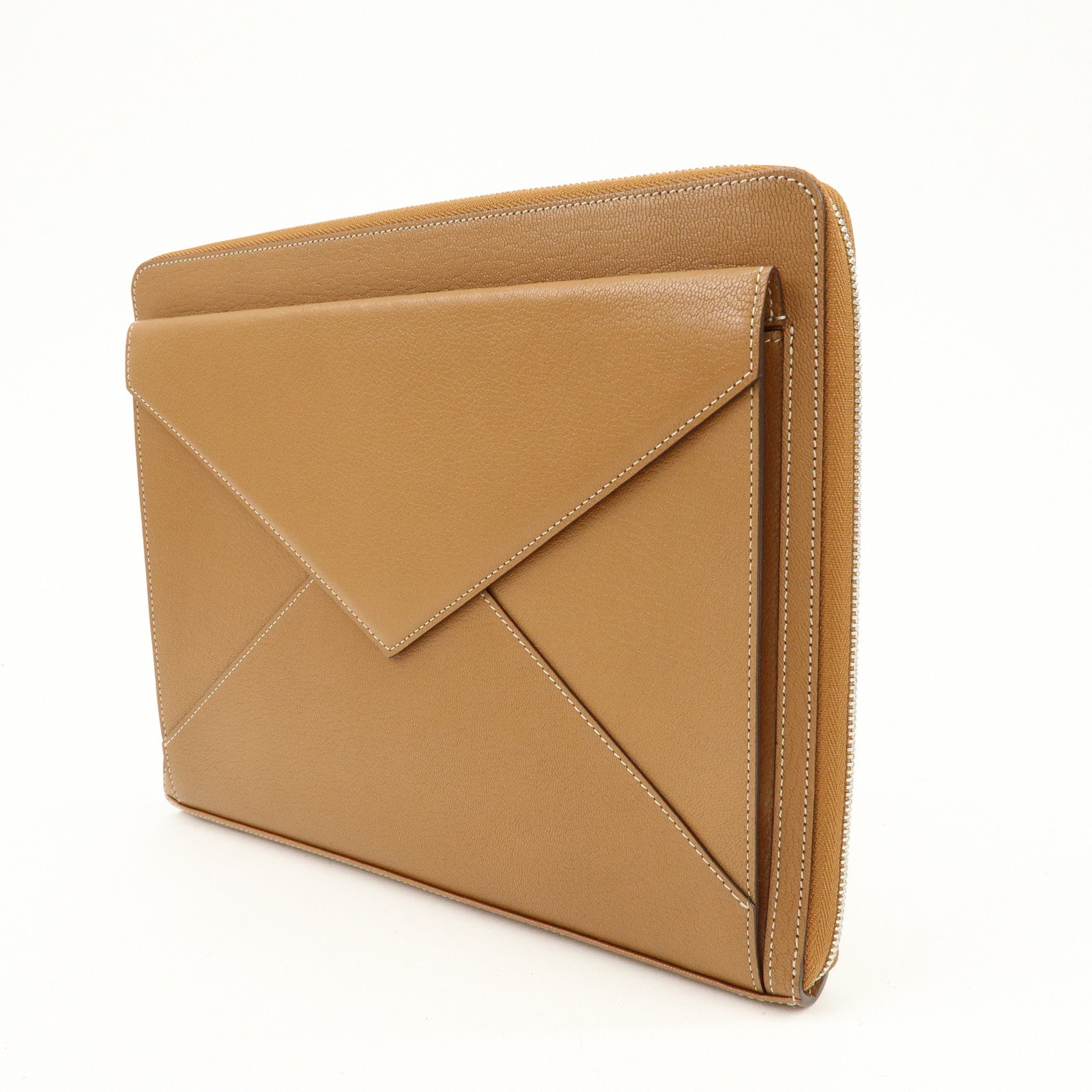 Cartier Leather Envelope Clutch Bag Pouch Brown
