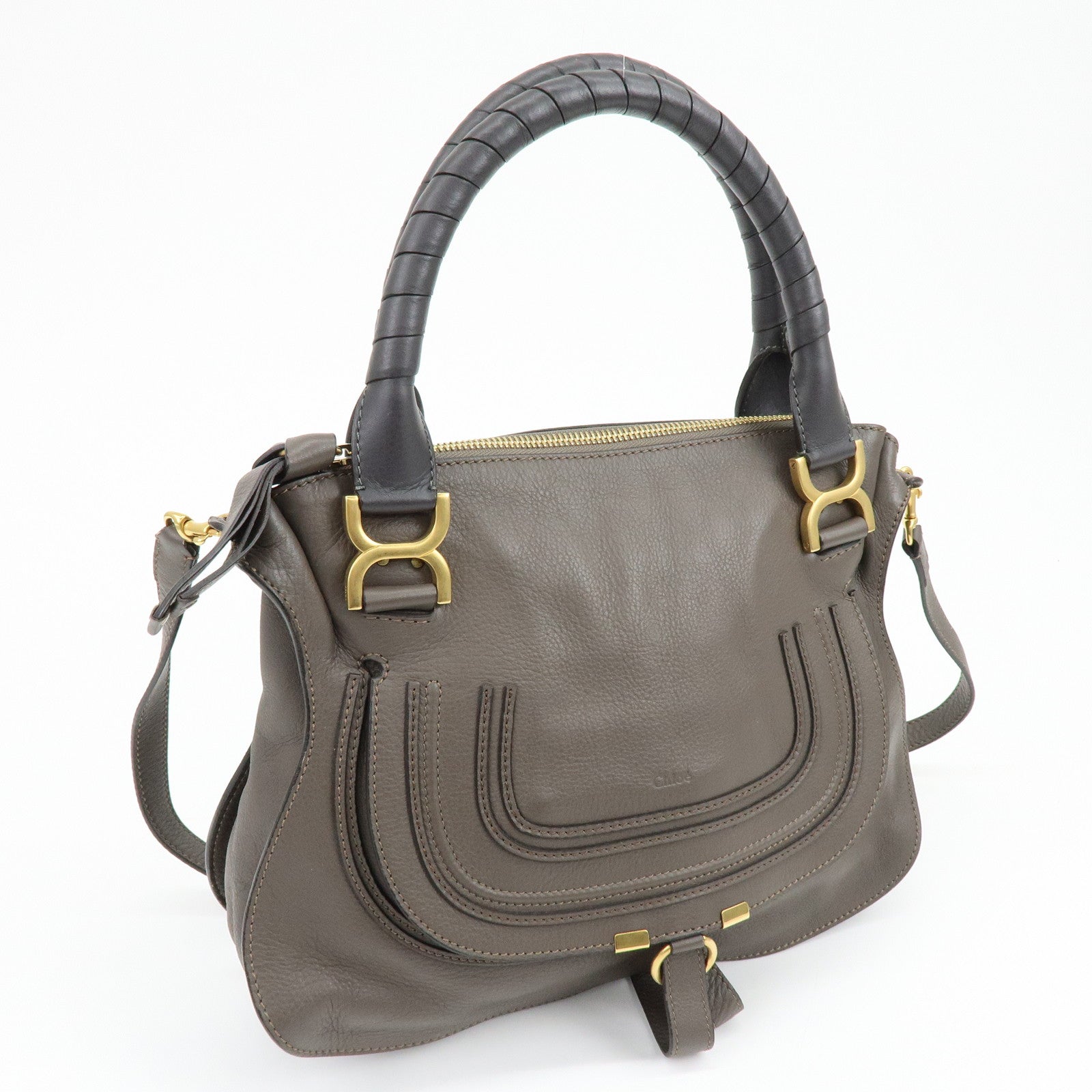 Chloe Marcie Leather 2Way Bag Shoulder Bag Hand Bag Greige