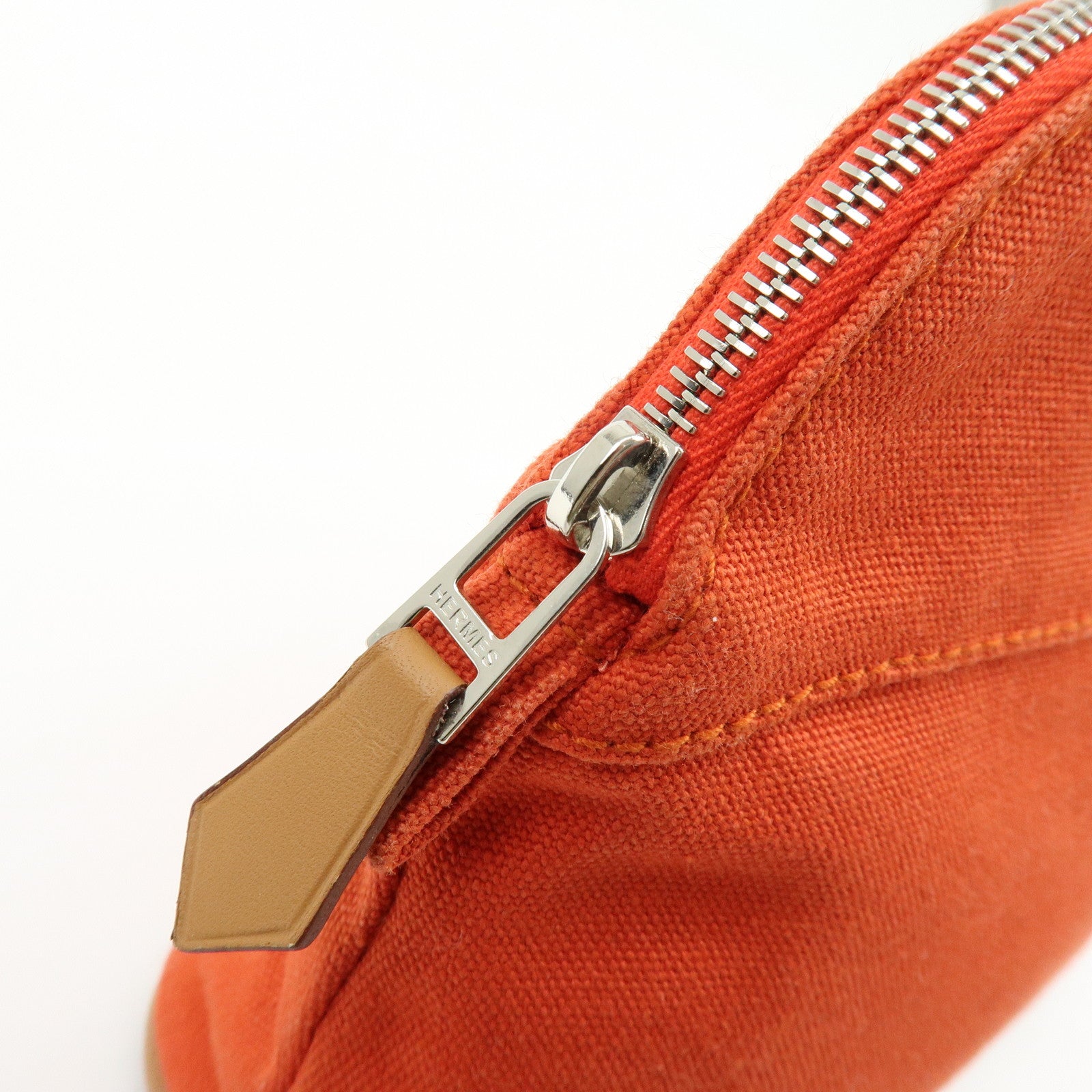 HERMES Bolide Mini Cotton Leather Pouch Cosmetic Pouch Orange