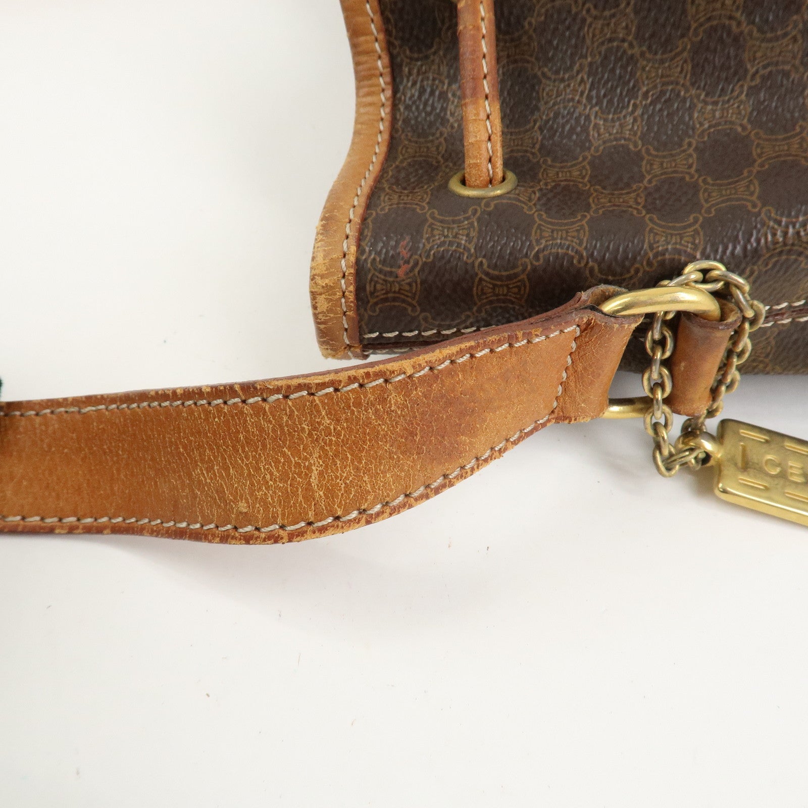 CELINE Macadam PVC Canvas Leather Shoulder Bag Crossbody Bag Brown