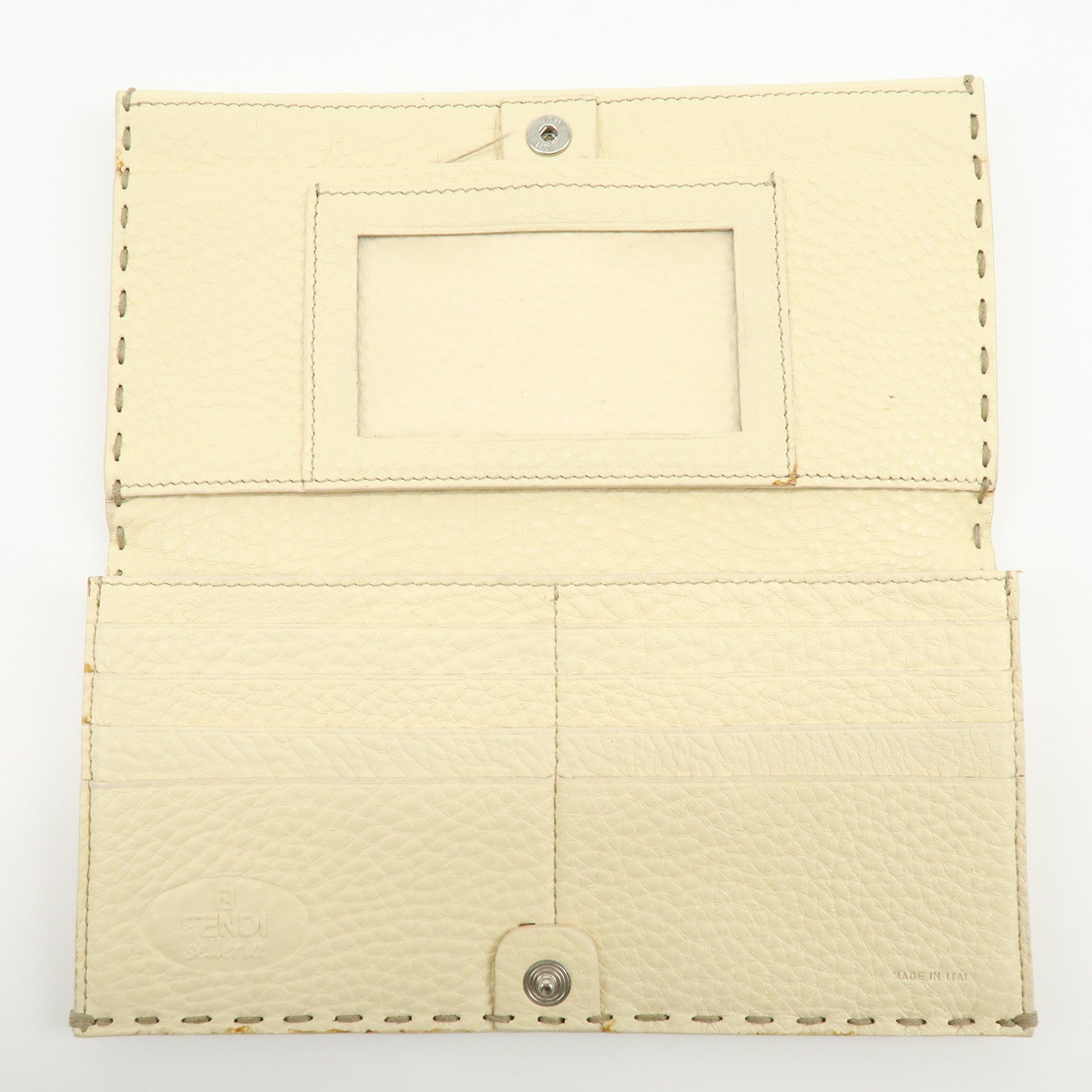 FENDI Selleria Calf Leather Long Wallet Ivory 8M0144