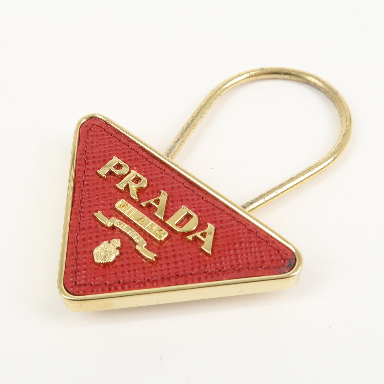 PRADA Triangle Logo Saffiano Leather Metal Bag Charm Red 1PP301