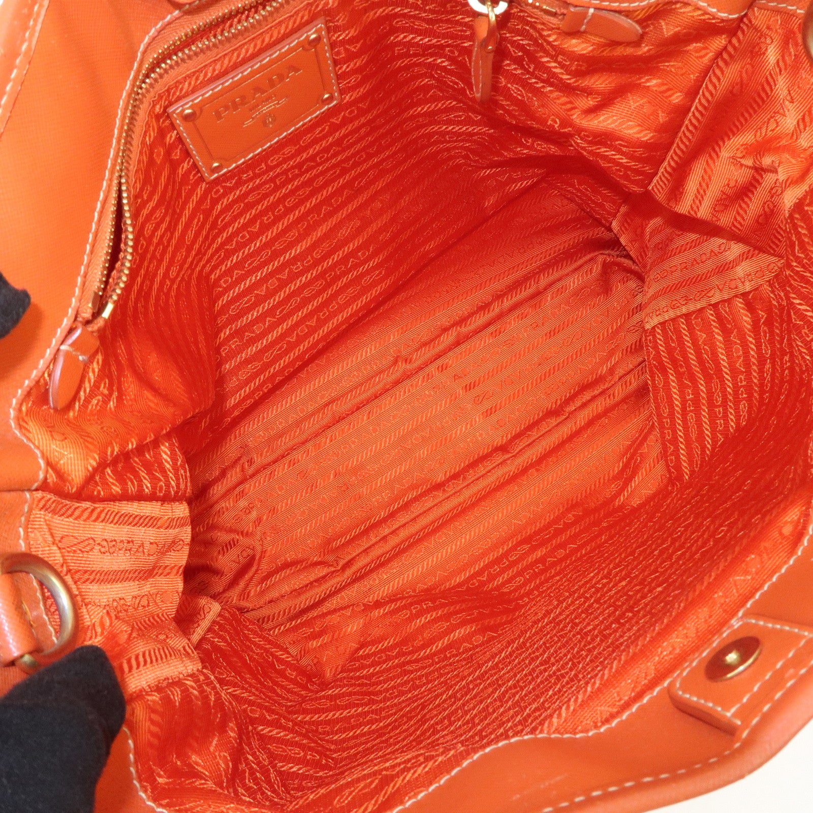 PRADA Logo 2Way Bag Tote Bag Shoulder Crossbody Bag Orange BN1473