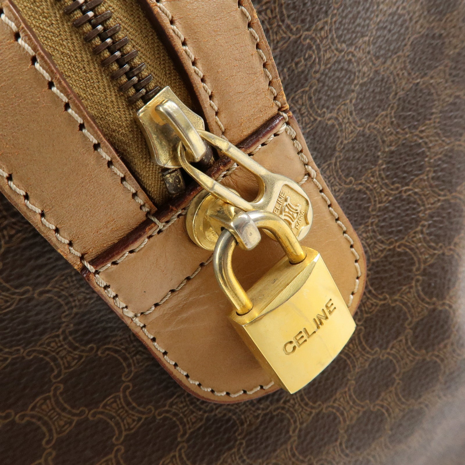 CELINE Macadam PVC Leather Boston Bag Hand Bag Brown