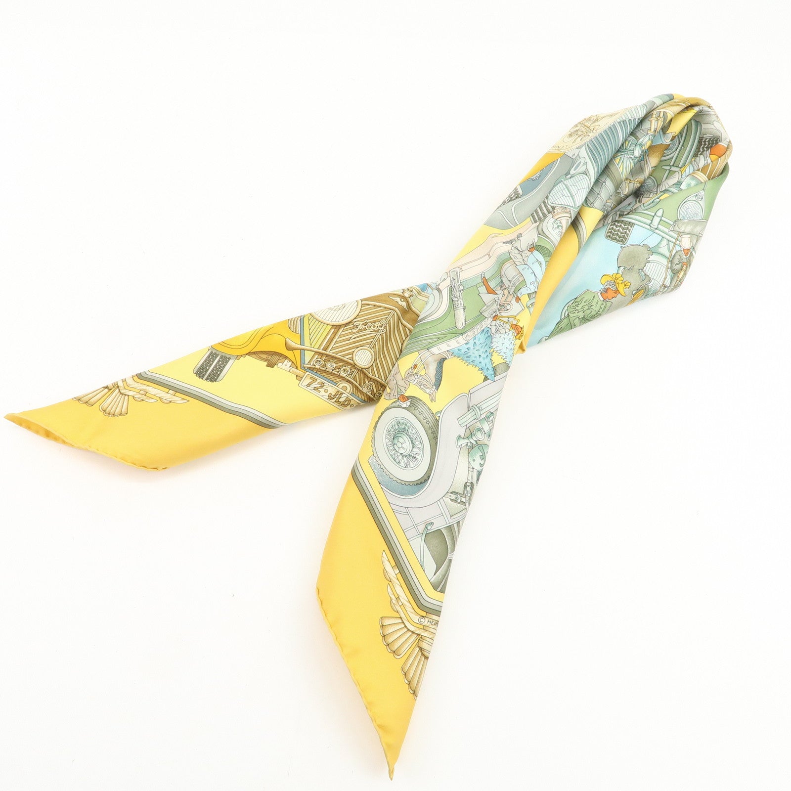 HERMES Carre 90 Silk 100% Scarf Automobile Yellow