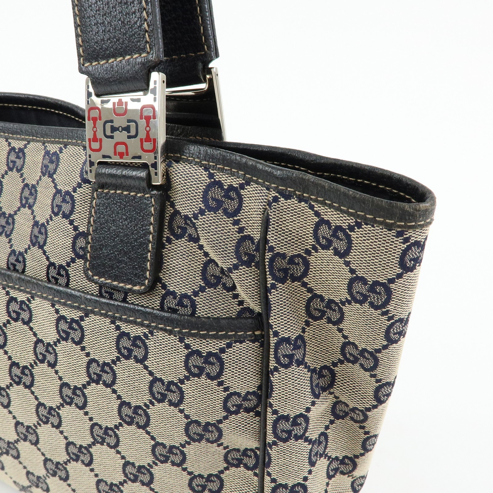 GUCCI Sherry Horsebit GG Canvas Leather Tote Bag Hand Bag 145810