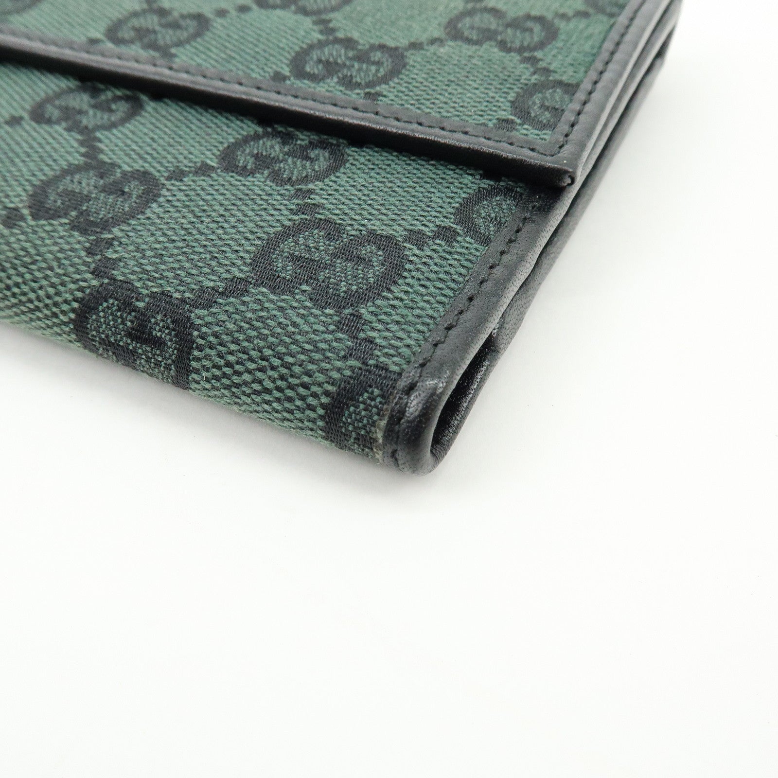 GUCCI GG Canvas Leather Long Wallet Green Black 257303