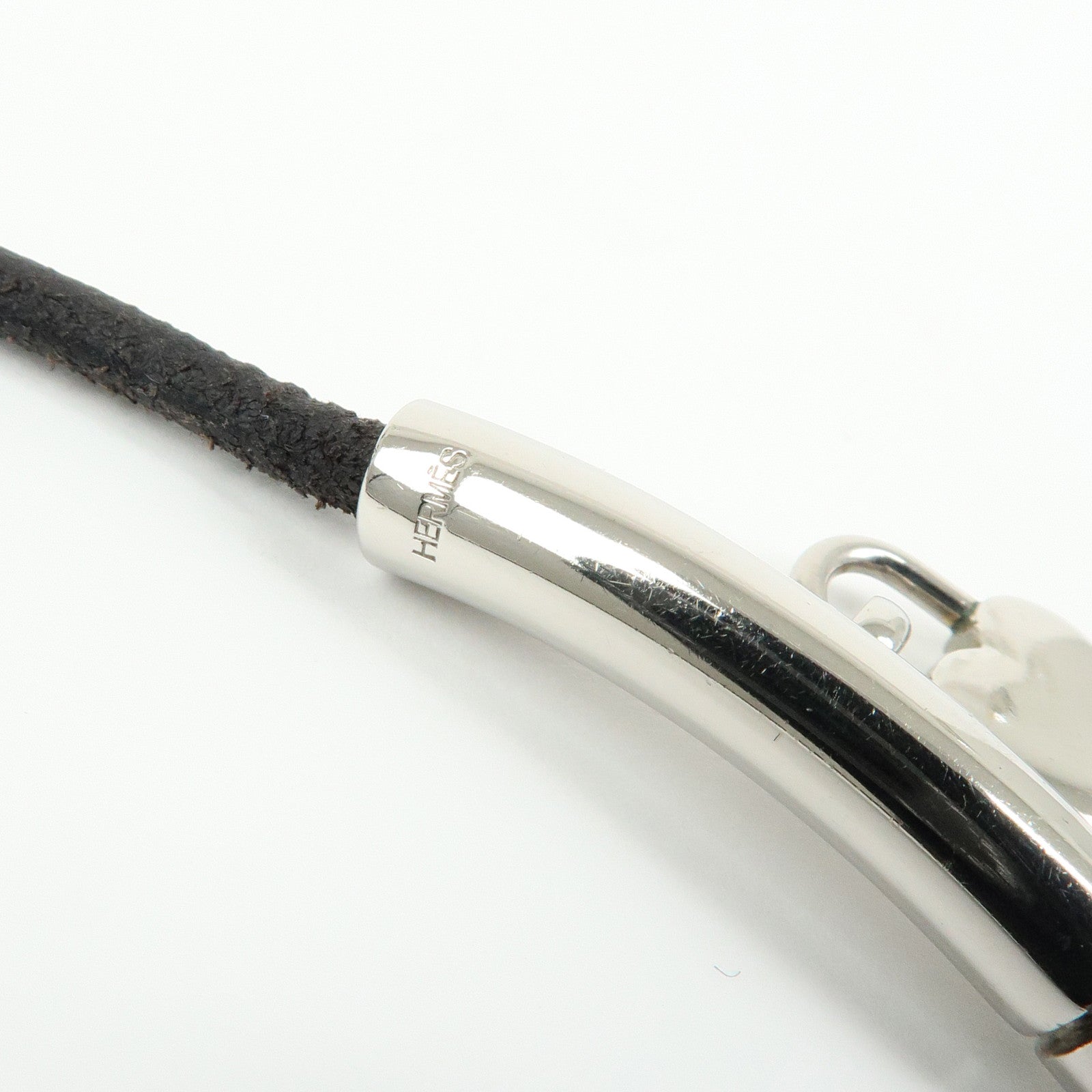 HERMES Metal Leather Vivaldi Fantasy Heart Cadena Necklace Black