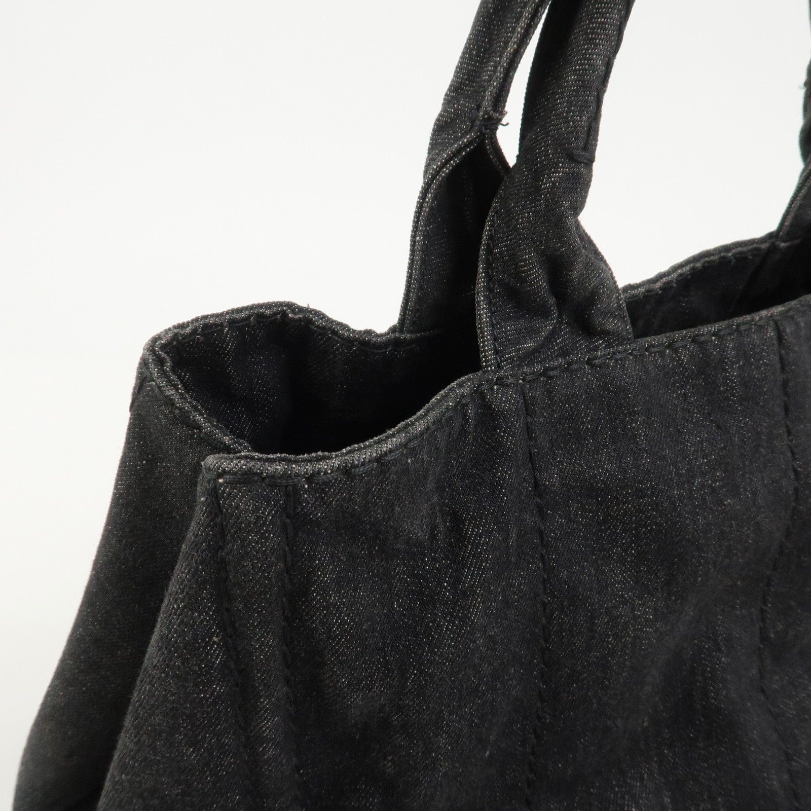 PRADA Canapa Denim 2Way Bag Hand Bag Shoulder Bag Black 1BG642