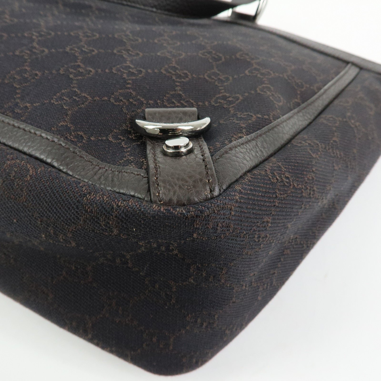 GUCCI Abbey GG Denim Leather Tote Bag Hand Bag Dark Brown 293580