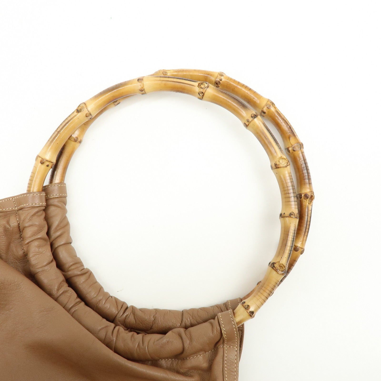 GUCCI Old Gucci Bamboo Leather Hand Bag Brown 26.000.5686