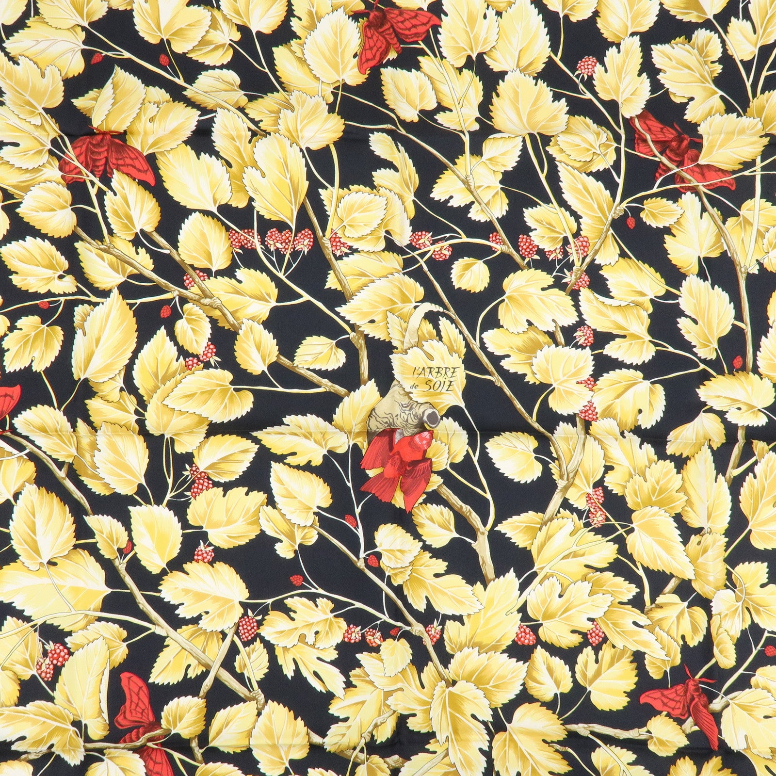 HERMES Carre 90 Silk 100% Scarf l'ARBRE de SOiE Black Yellow Red