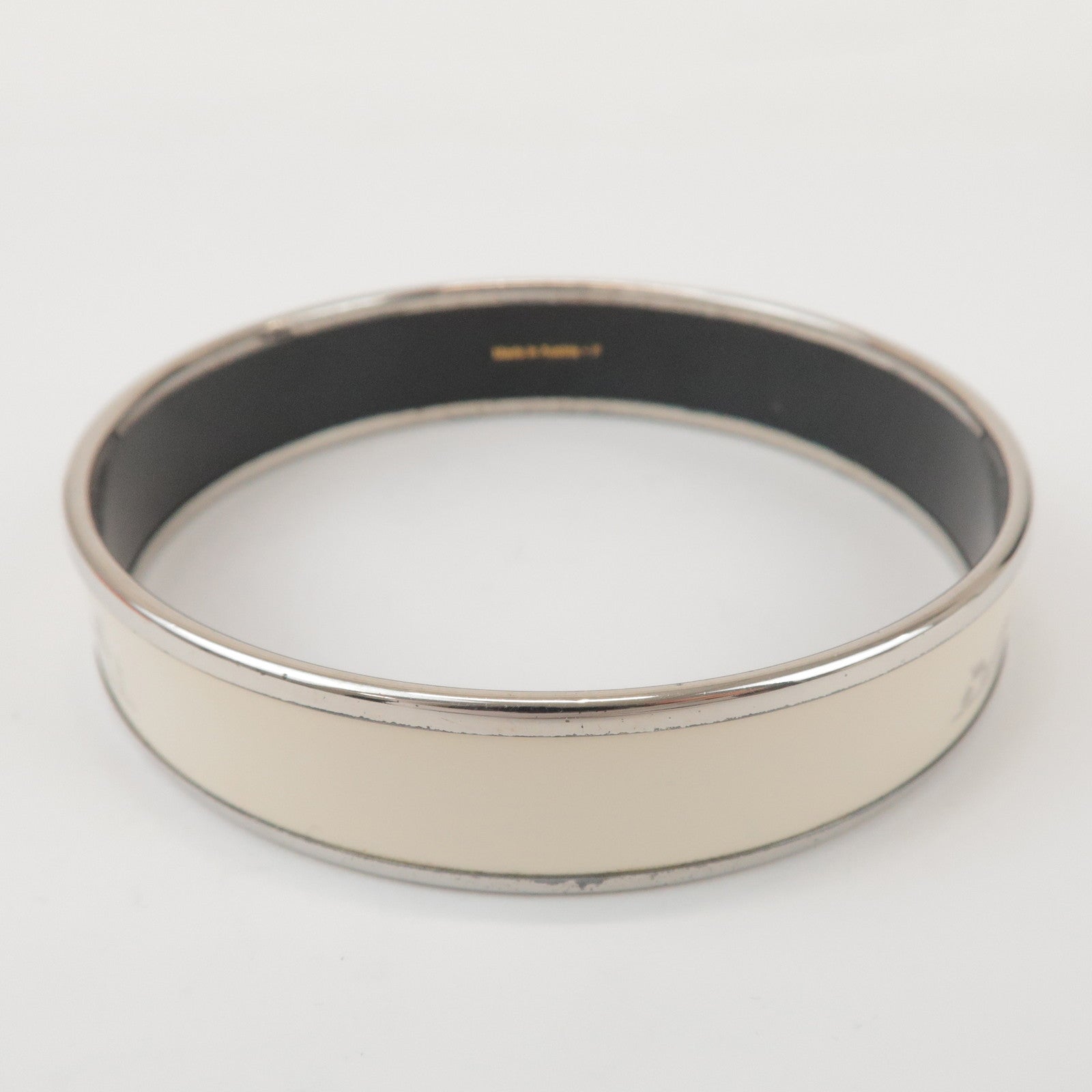 HERMES Email MM Bangle Plated Bracelet Ivory Silver