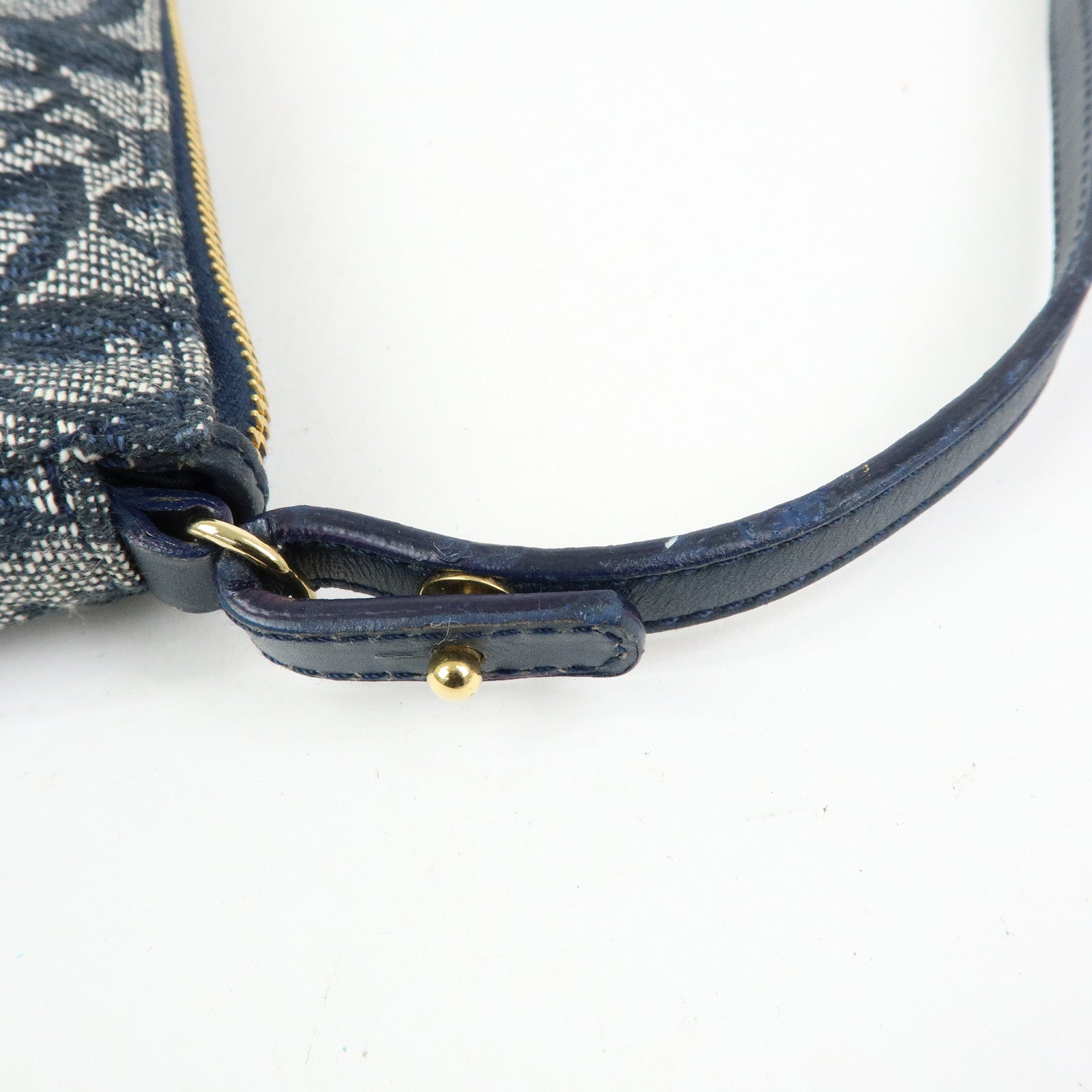 Christian Dior Trotter Jacguard Leather Saddle Bag Pouch Navy