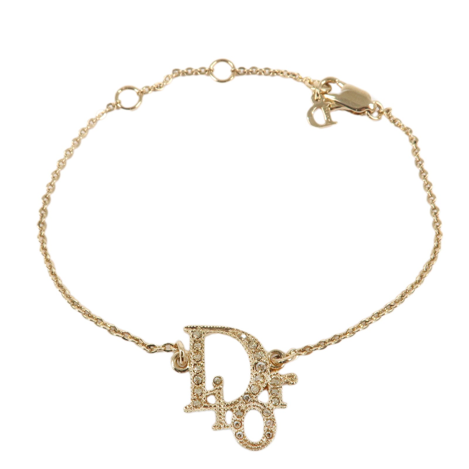Christian Dior Logo Metal Bracelet Gold Crystals