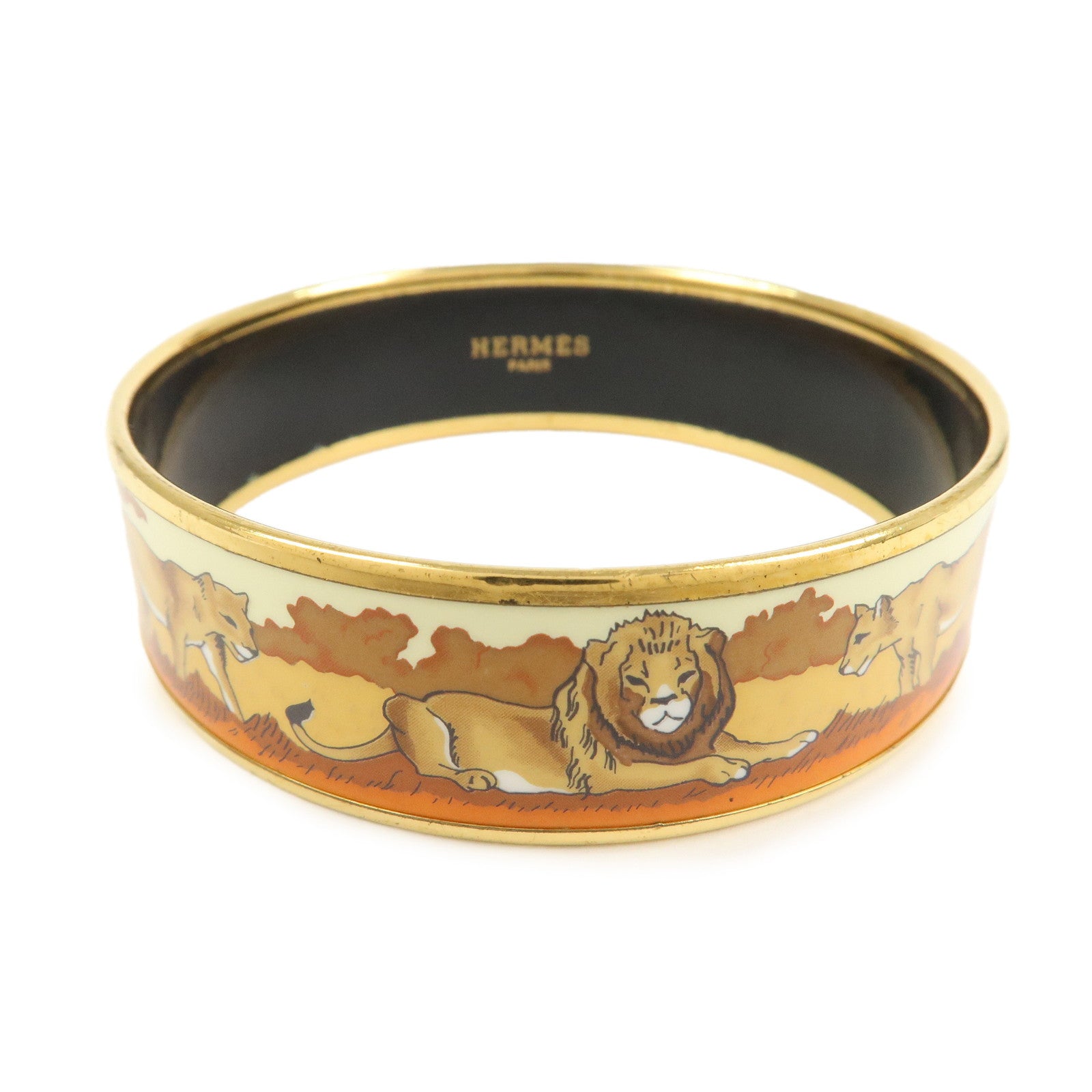 HERMES Email GM Gold Plated Bangle Bracelet Brown