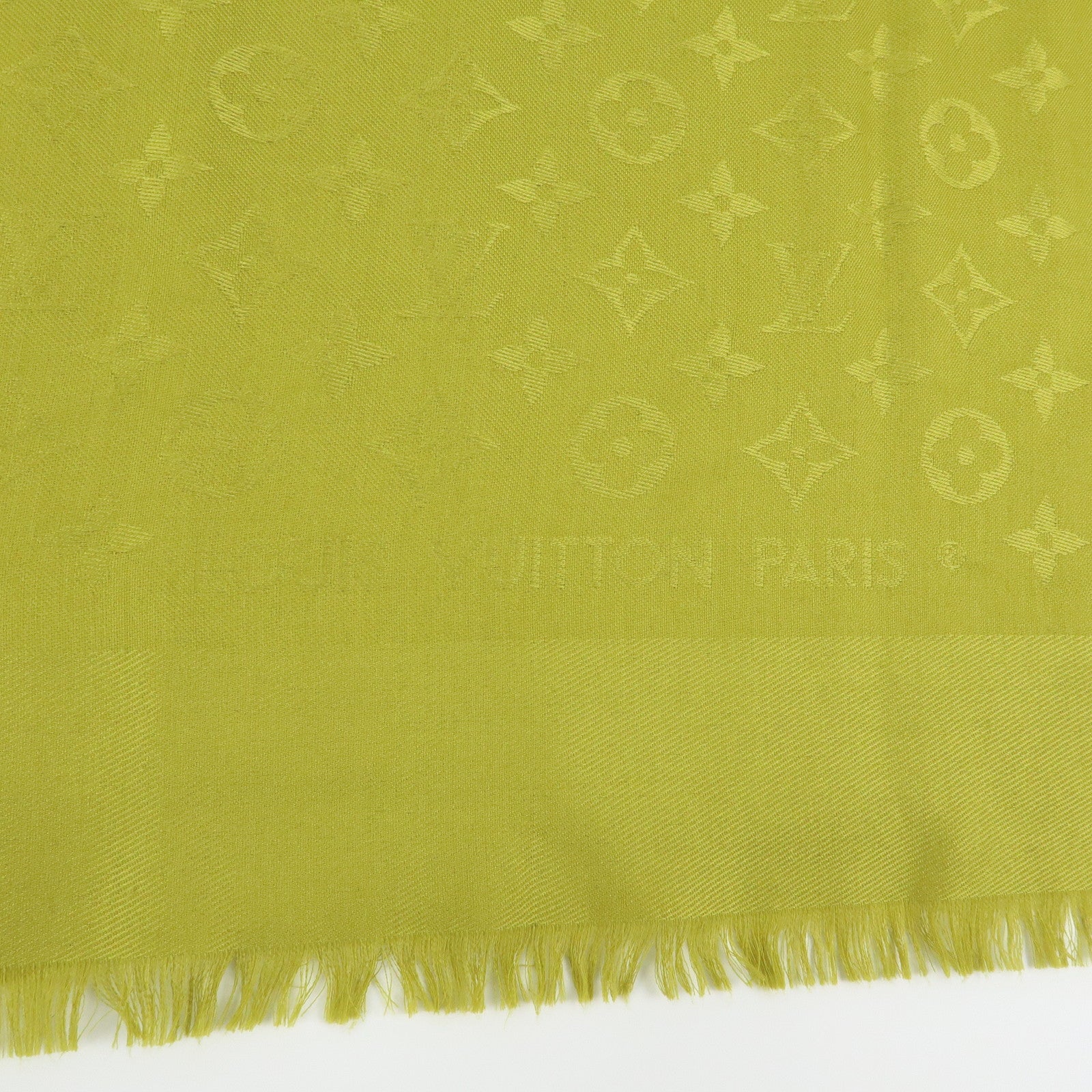 Louis Vuitton Monogrm Silk Wool Scarf Shawl Anis Green M71326