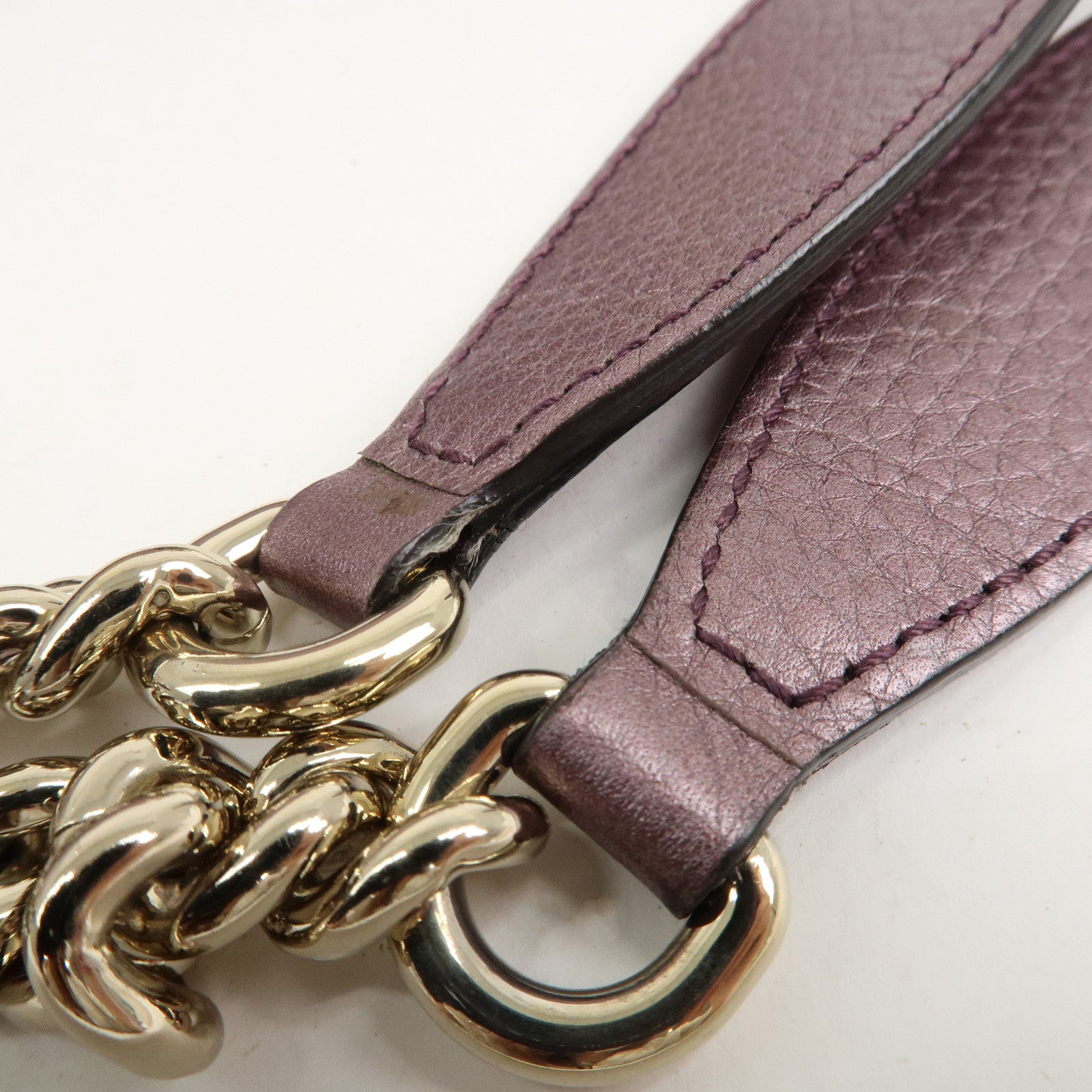 GUCCI SOHO Logo Leather Chain Shoulder Bag Metallic Purple 308982