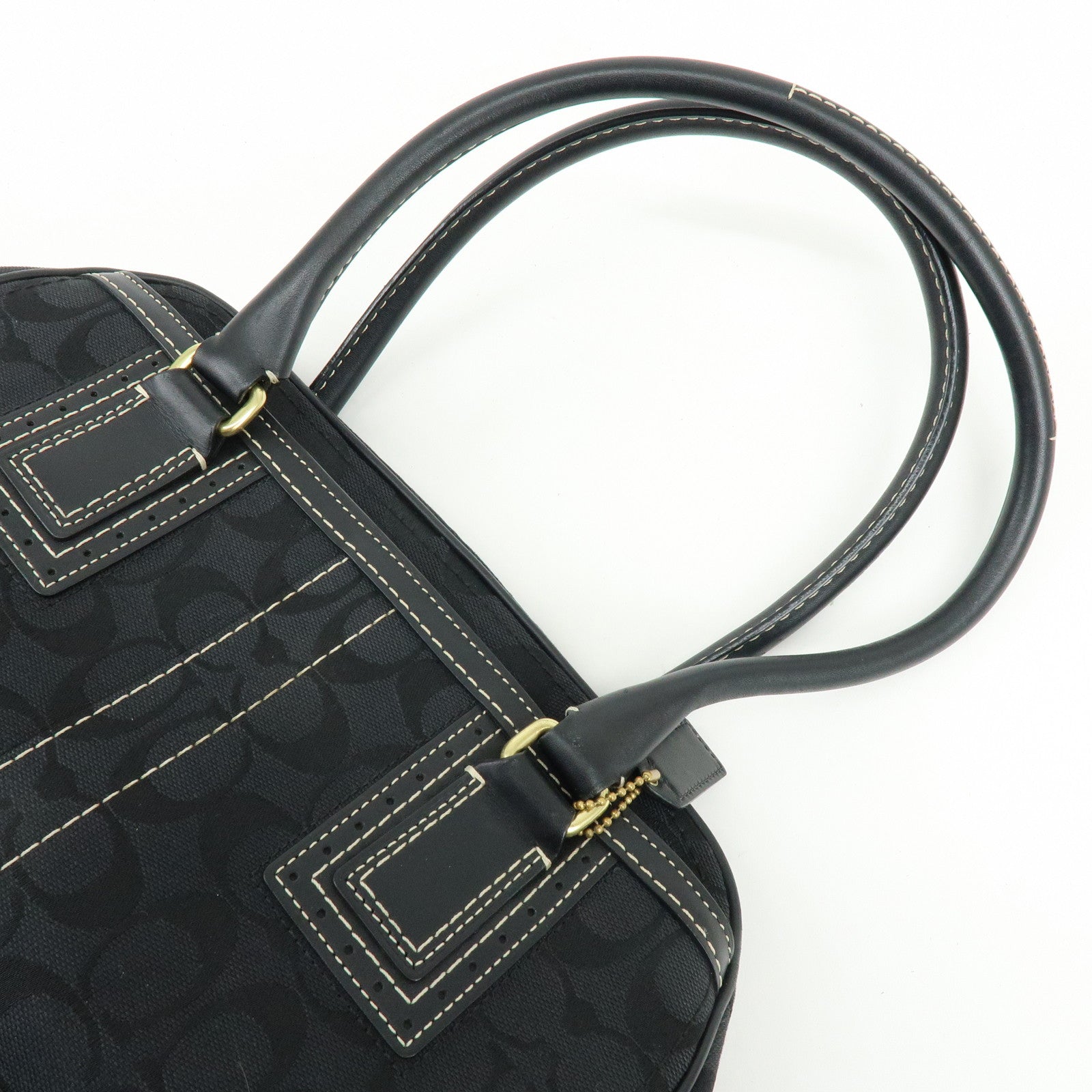 COACH Signature Canvas Leather Shoulder Bag Boston Bag Black