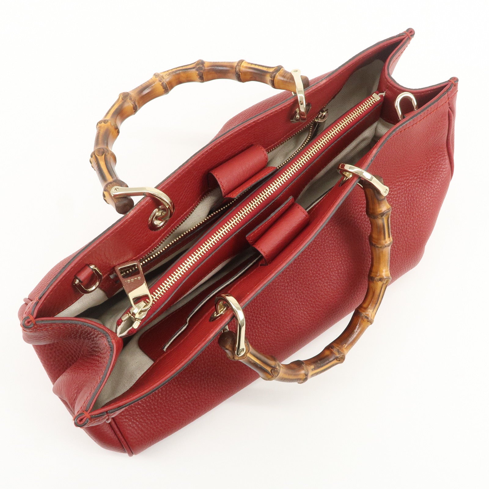 GUCCI Bamboo Shopper Medium 2Way Shoulder Hand Bag Red 323660