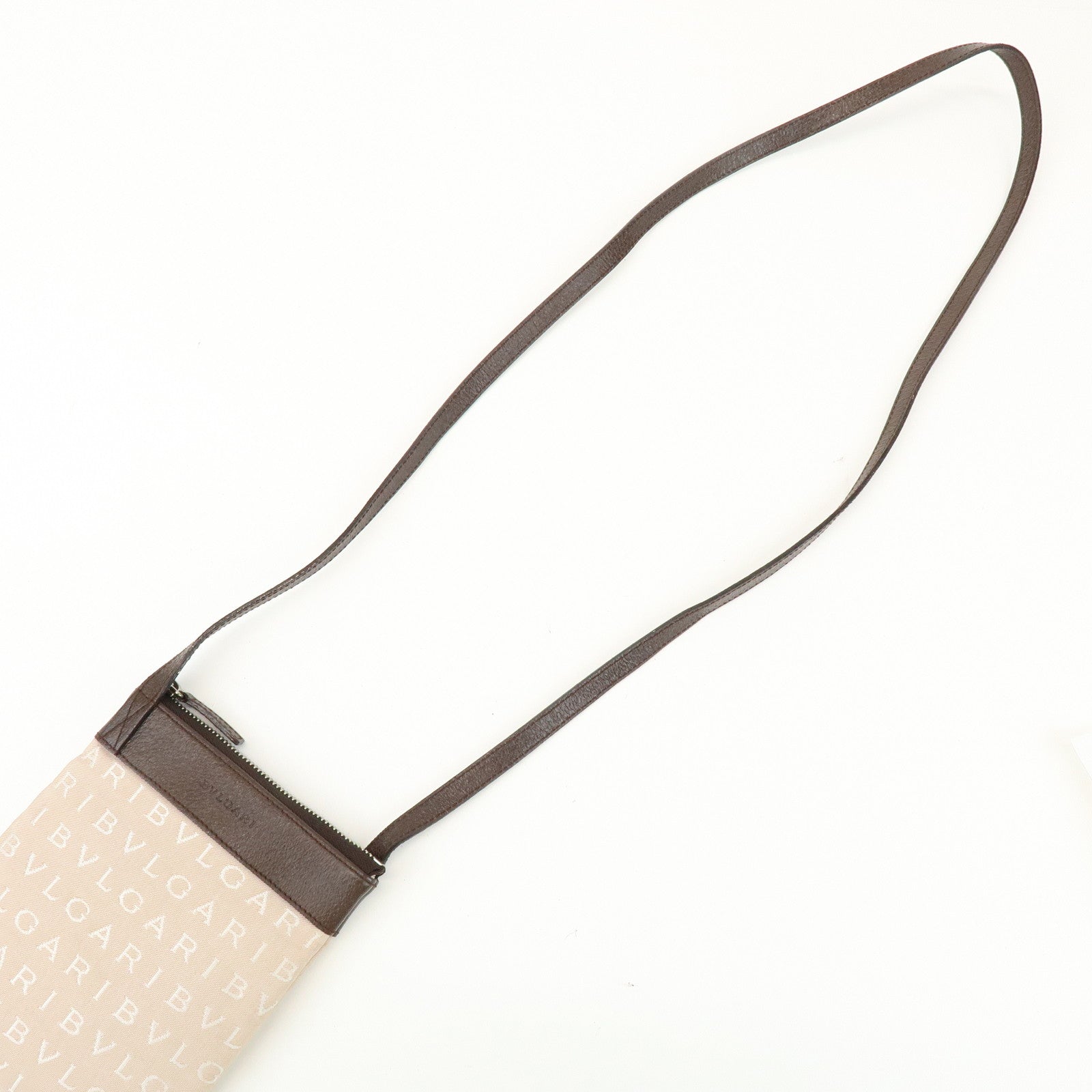 BVLGARI Logo Mania Monogram Canvas Leather Shoulder Bag Beige Brown
