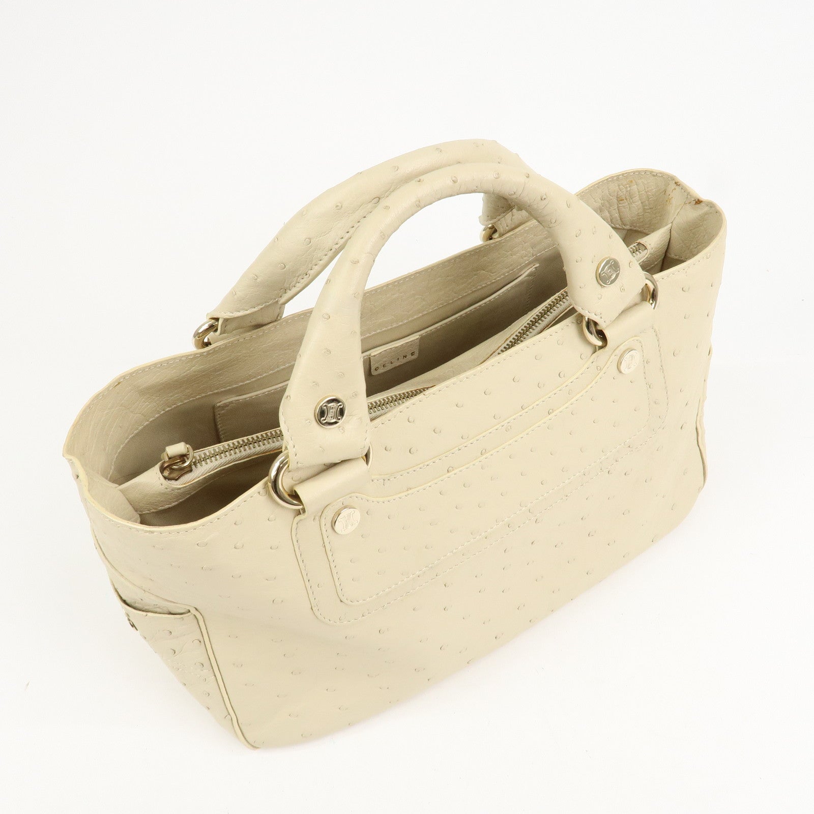 CELINE Ostrich Leather Boogie Bag Hand Bag Tote Bag  Ivory