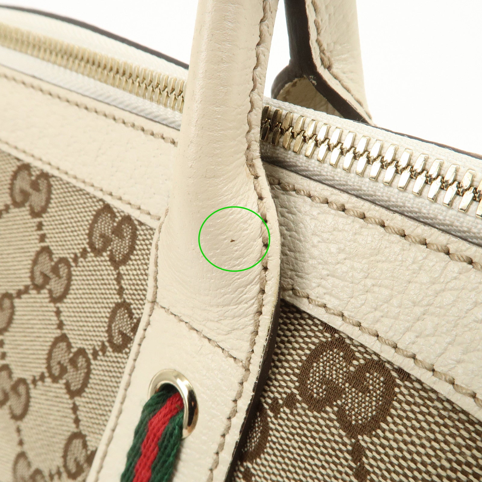 GUCCI Princy Sherry GG Canvas Leather Tote Bag Beige Ivory 177052 Used