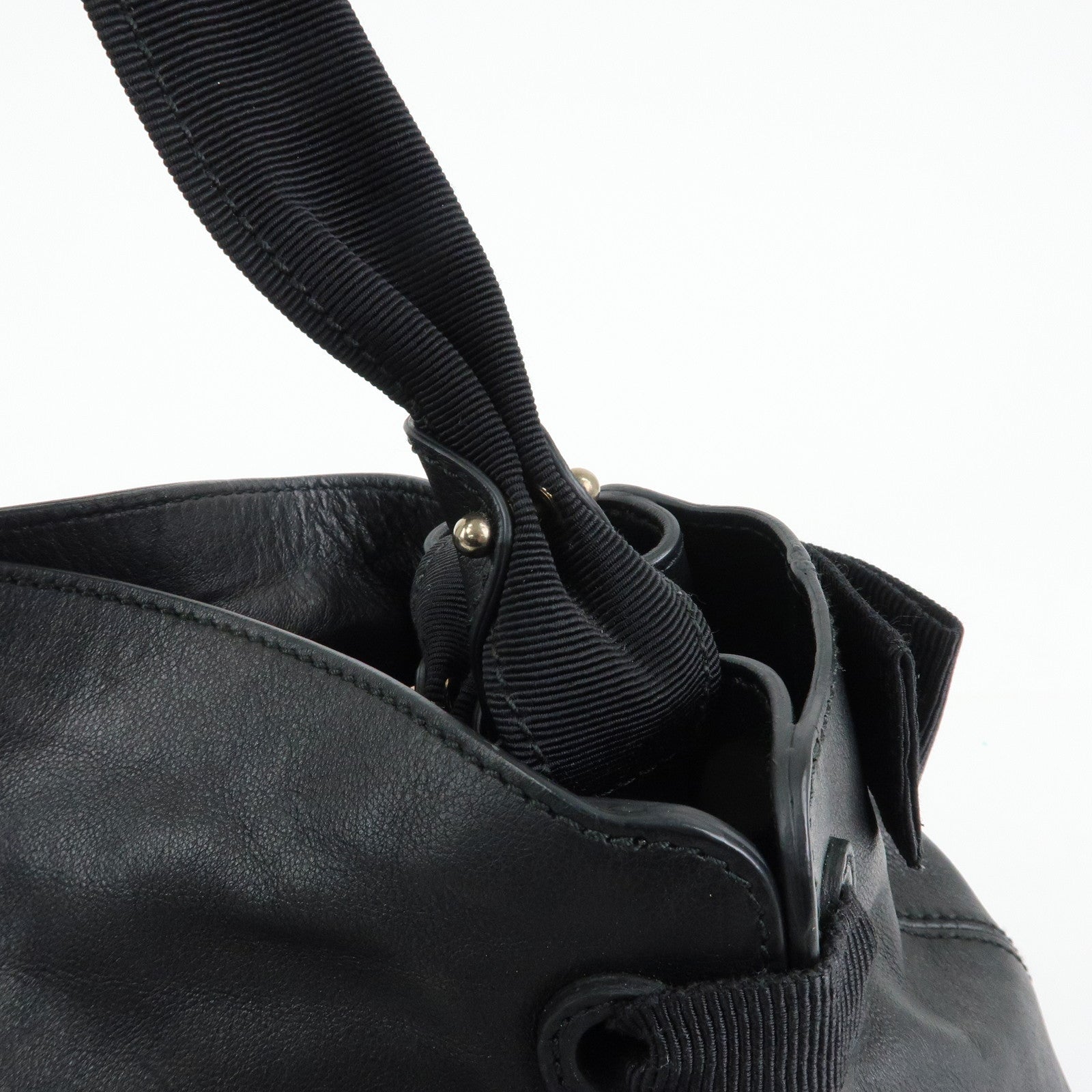 Ferragamo Vara Ribbon Leather Tote Bag Shoulder Bag Hand Bag Black