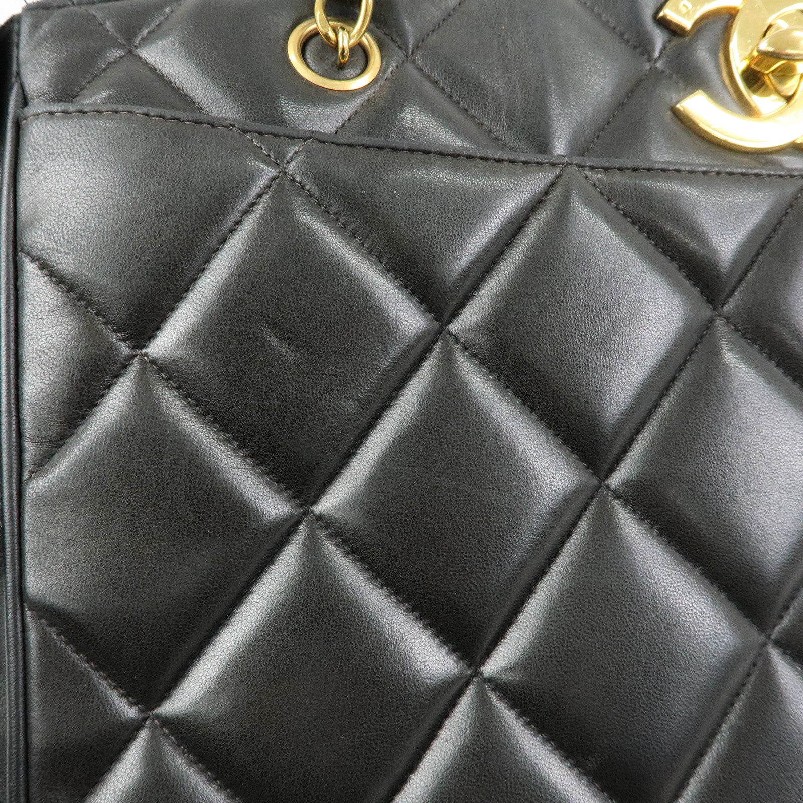 CHANEL Matelasse COCO Mark Lamb Skin Tote Bag Shoulder Bag Black
