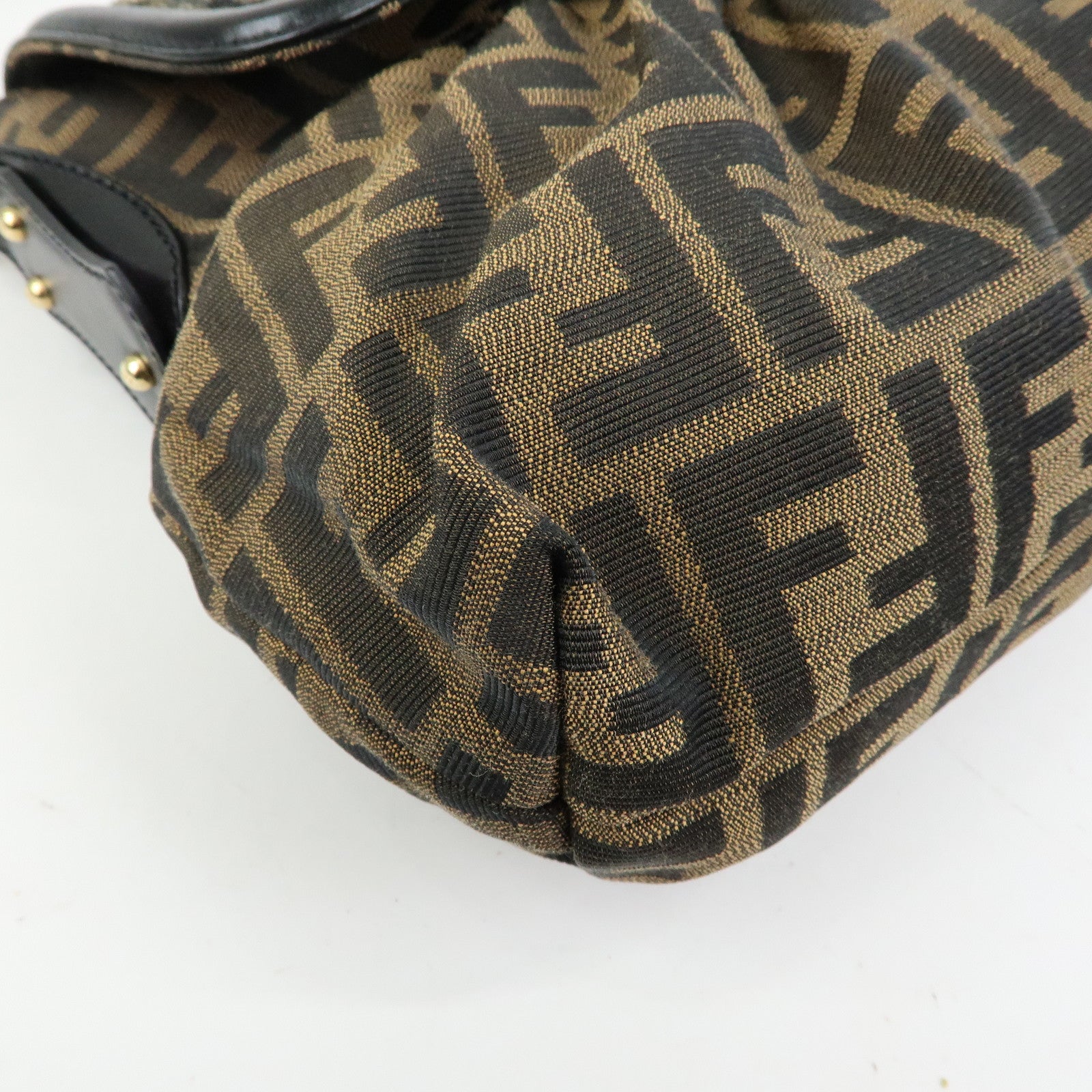 FENDI Zucca Canvas Leather Sequined Shoulder Bag Brown 8BR436