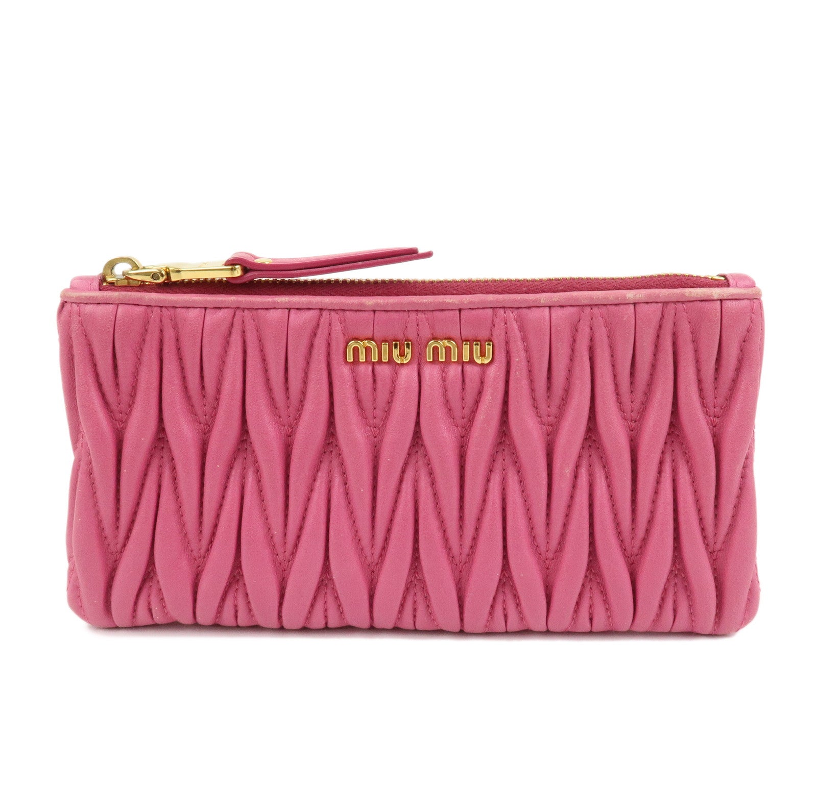 MIU MIU Matelasse Logo Leather Cosmetic Accessory Pouch Pink 5MB003