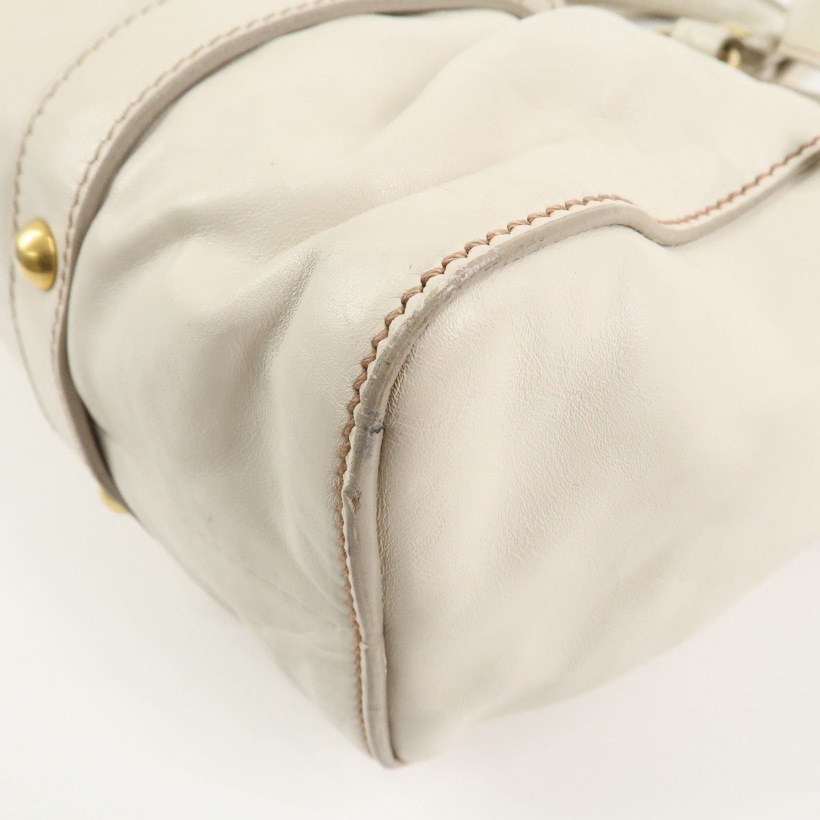MIU MIU Logo Leather 2Way Bag Shoulder Bag Hand Bag Ivory RT0383