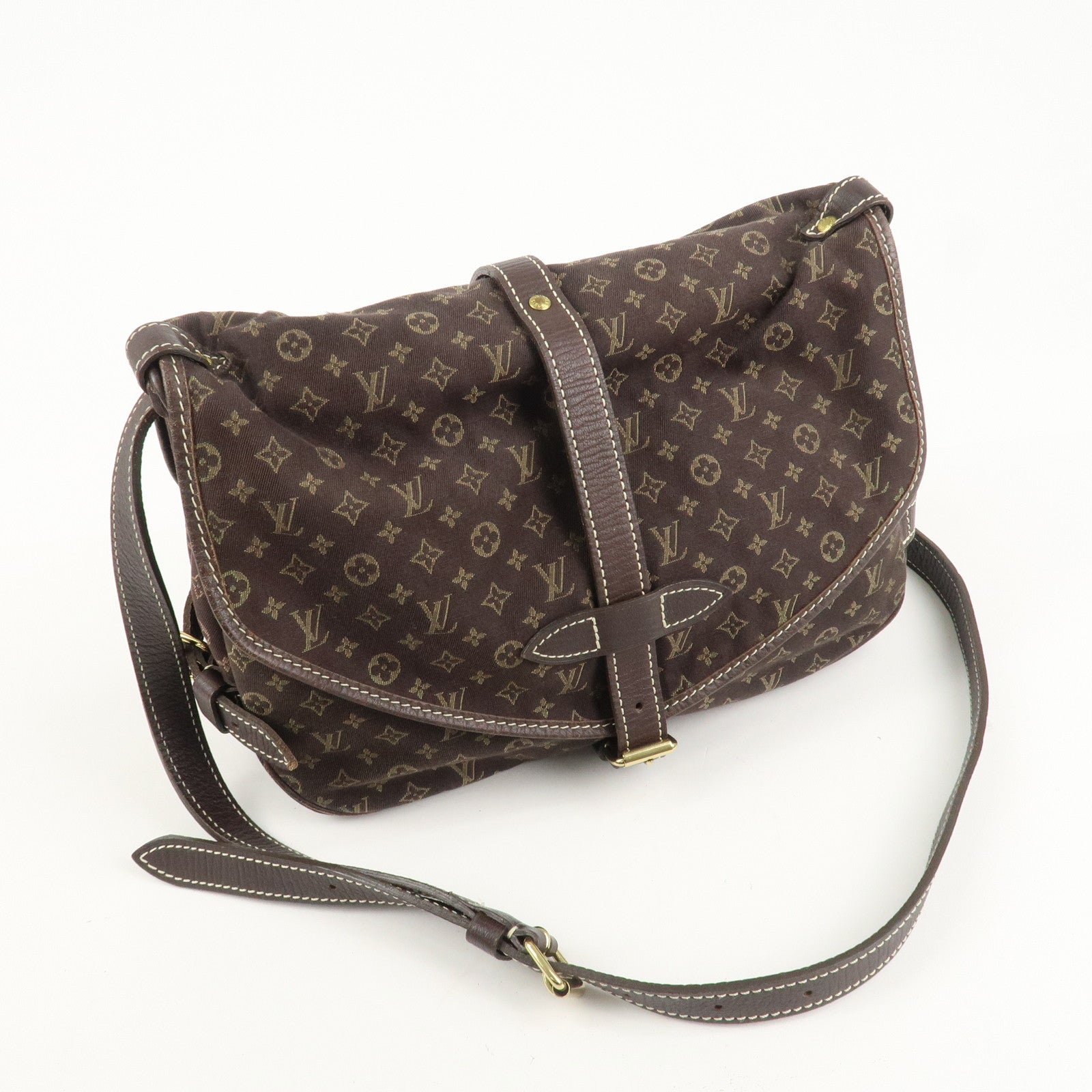 Louis Vuitton Monogram Mini Lin Saumur 30 Ebene Brown M95227 Used