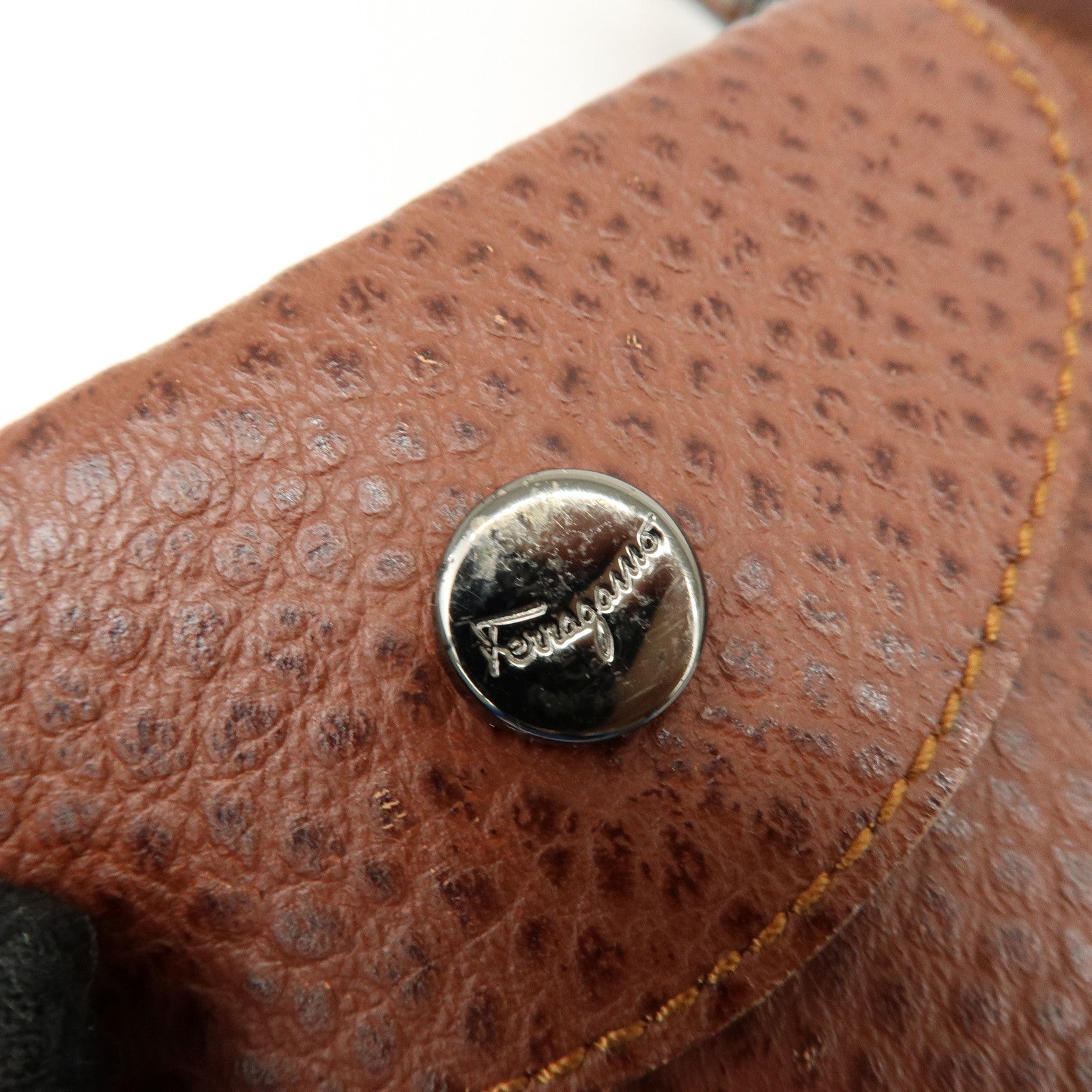 Ferragamo Gancini Leather Drawstring Bag Shoulder Bag Brown