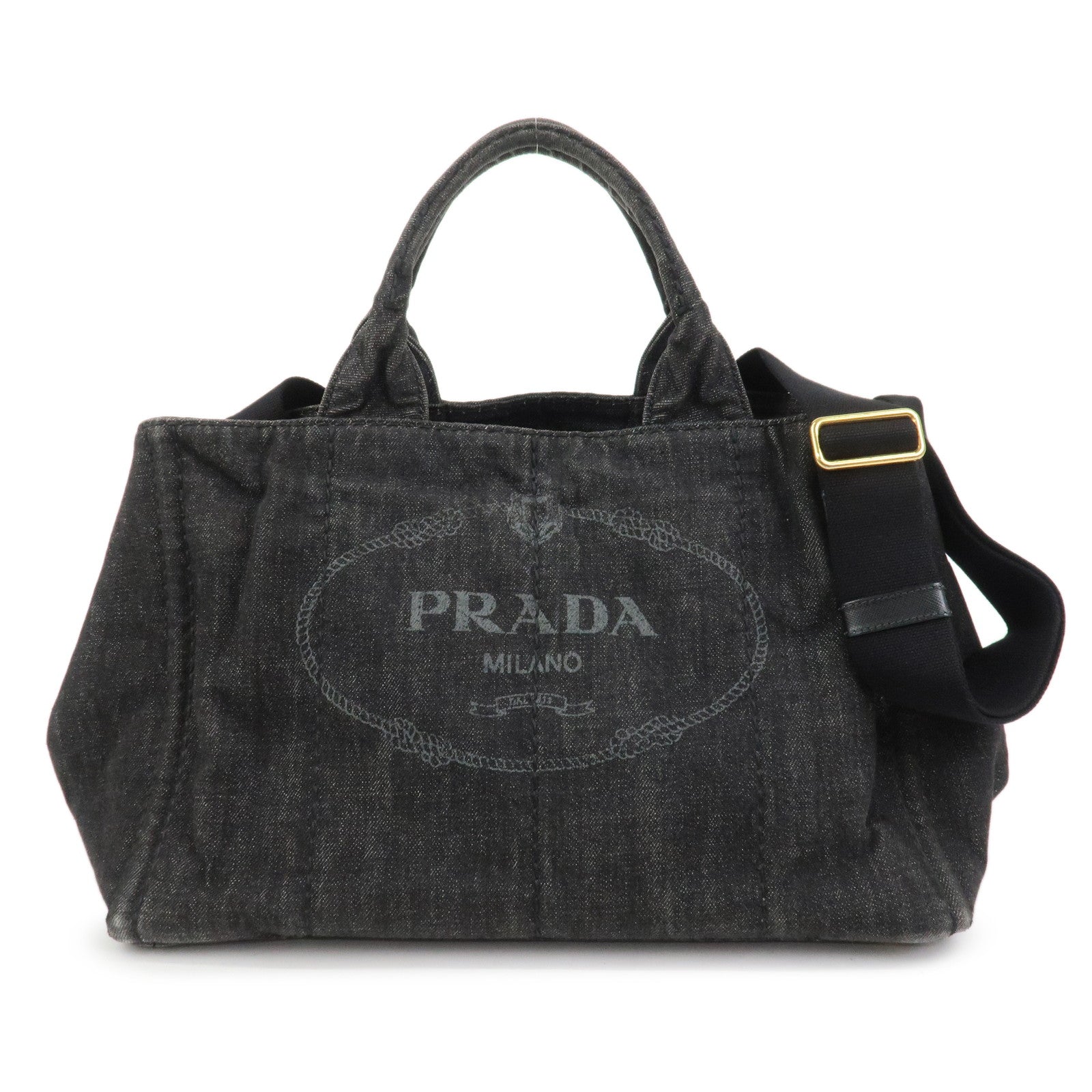 PRADA Canapa Denim 2Way Bag Hand Bag Shoulder Bag Black 1BG642