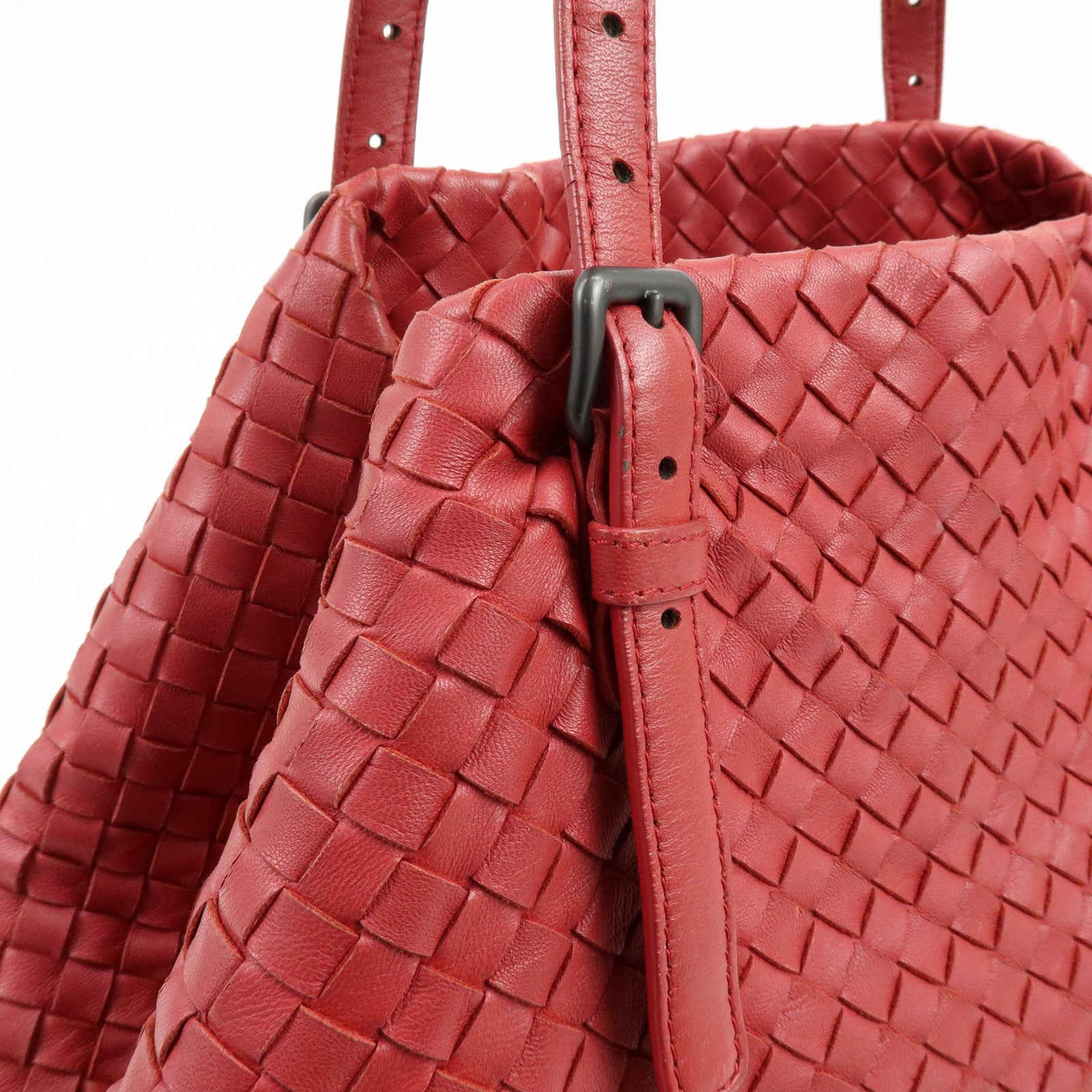 BOTTEGA VENETA Intrecciato Leather Tote Bag Shoulder Bag Red