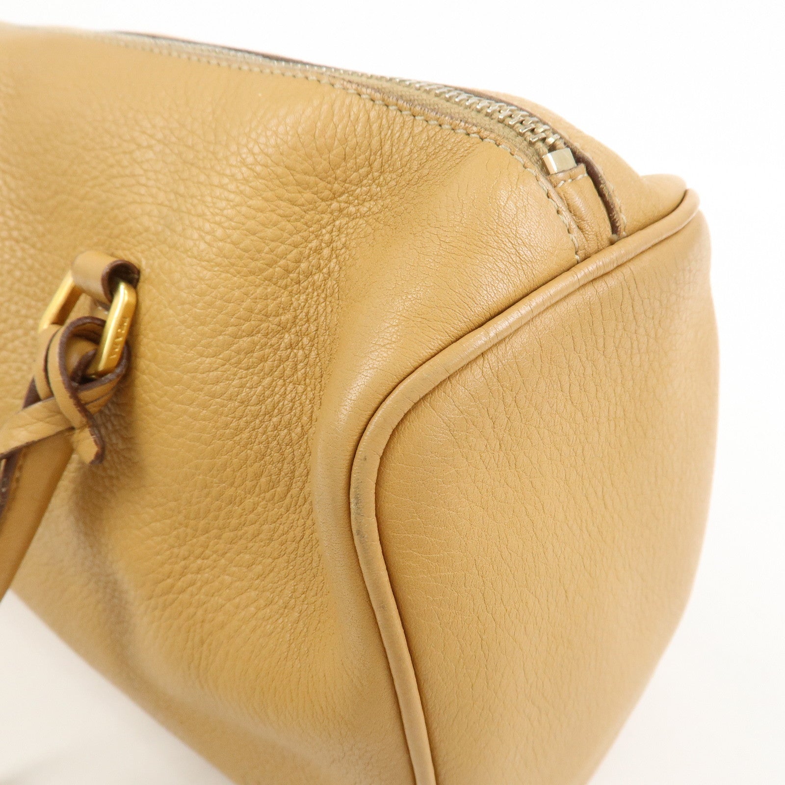 PRADA Leather Hand Bag Boston Bag Hand Bag Beige