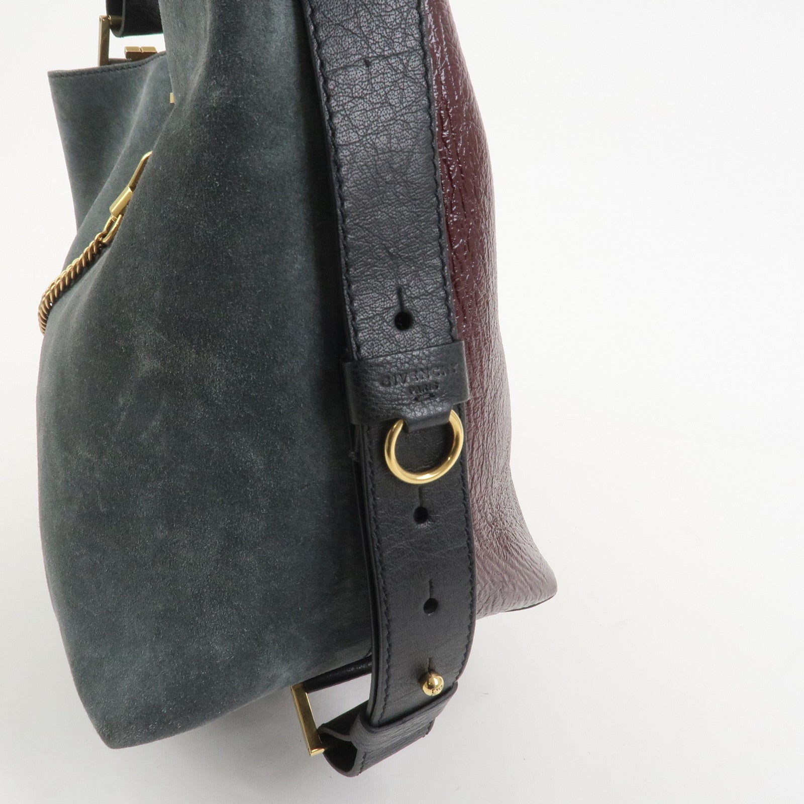 GIVENCHY Suede Leather Hand Bag Shoulder Bag Gray Bordeaux Black