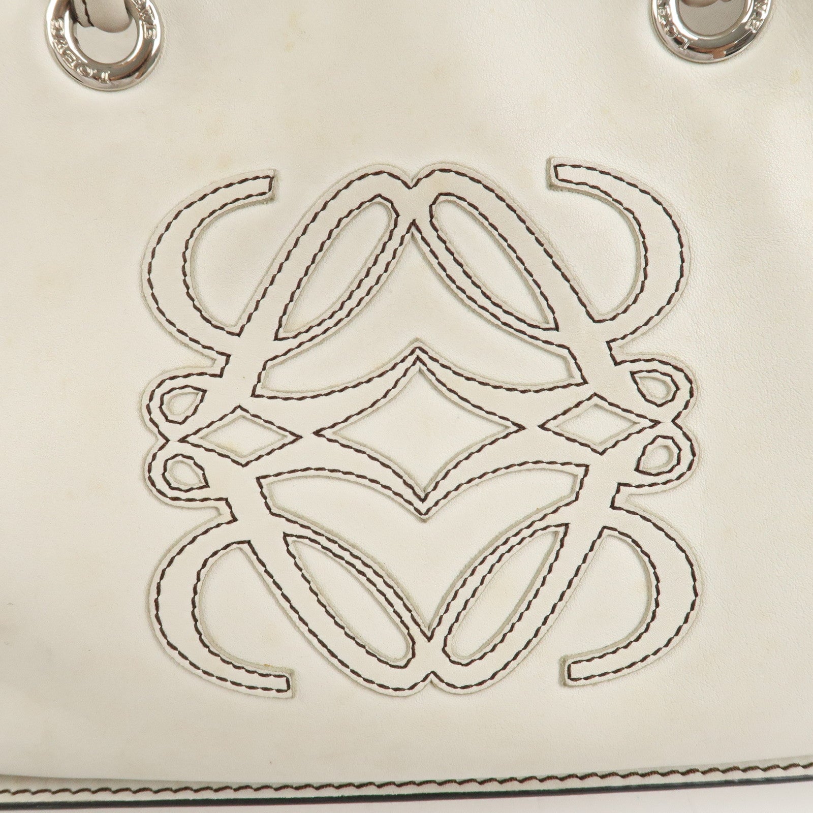 LOEWE Anagram Leather Shopper Tote Bag Shoulder Bag Hand Bag Ivory