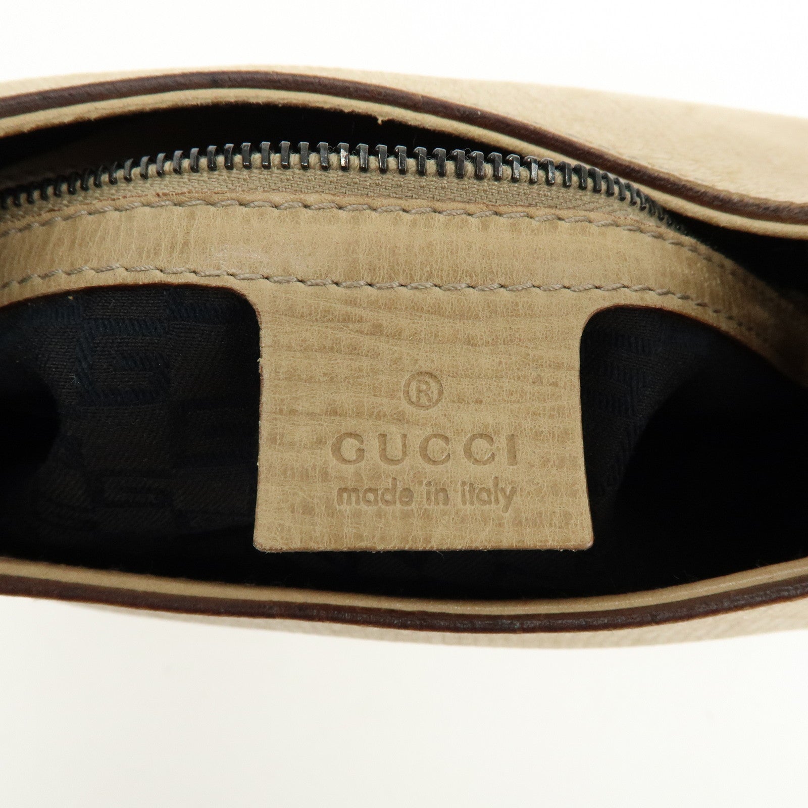 GUCCI Leather Wood Hand Bag Shoulder Bag Beige 106237