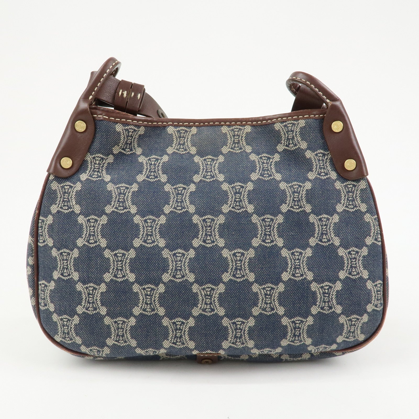 CELINE Macadam Logo Canvas Leather Shoulder Bag Crossbody Bag Denim